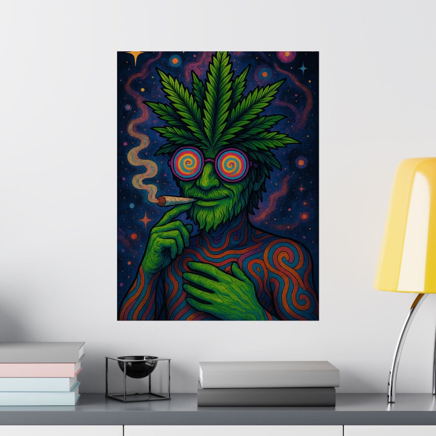 Psychedelic Cannabis Art Print Eye-Catching Wall Decor, Gift for Stoner, Unique Home Aesthetic, Vintage Psychedelic Poster, Hippie Vibes