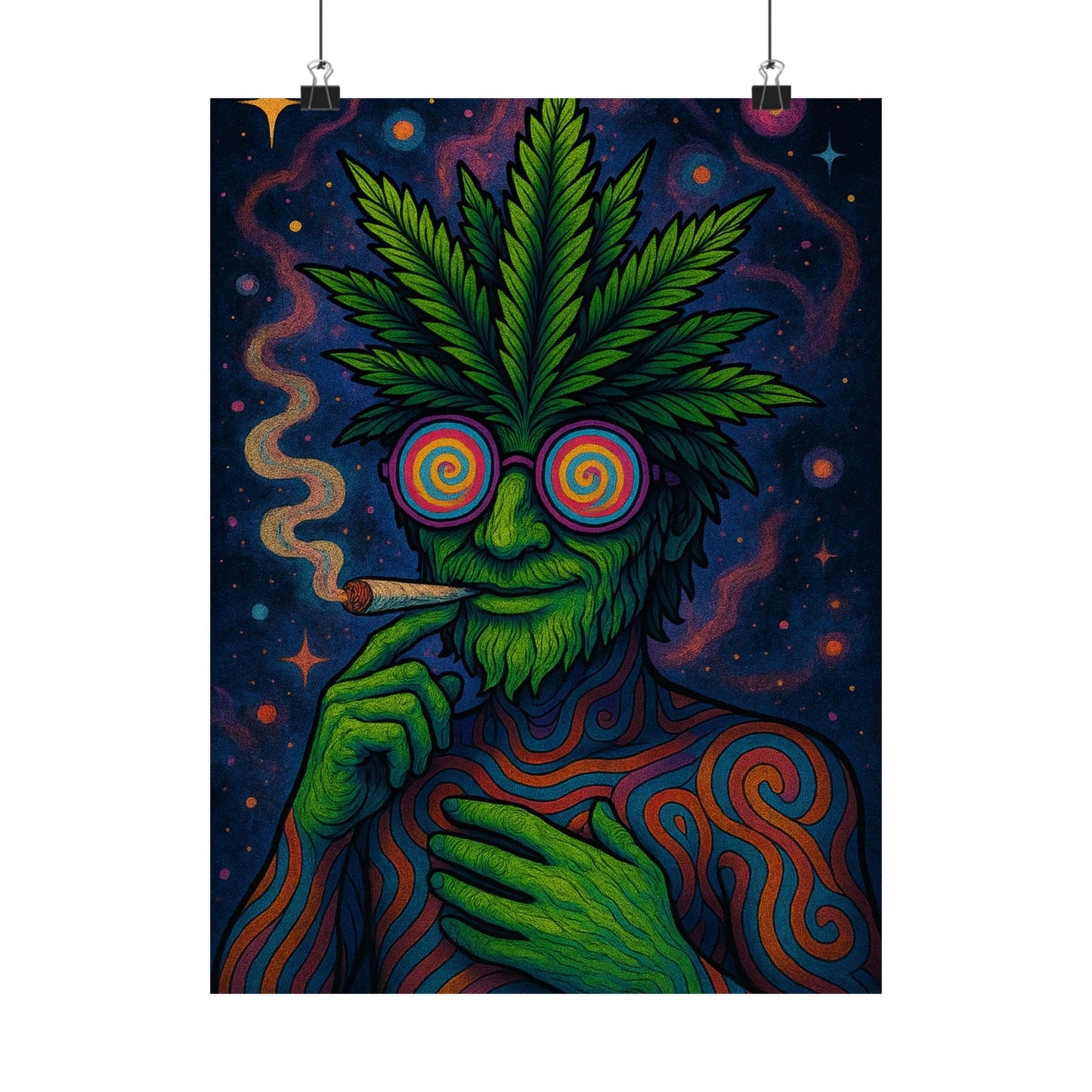Psychedelic Cannabis Art Print Eye-Catching Wall Decor, Gift for Stoner, Unique Home Aesthetic, Vintage Psychedelic Poster, Hippie Vibes
