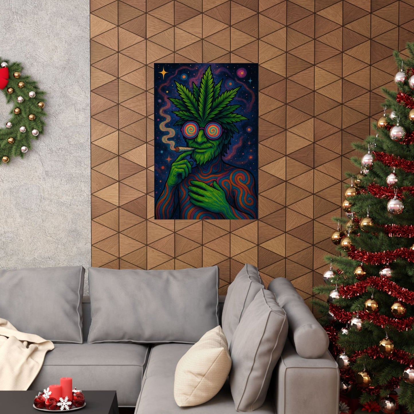 Psychedelic Cannabis Art Print Eye-Catching Wall Decor, Gift for Stoner, Unique Home Aesthetic, Vintage Psychedelic Poster, Hippie Vibes