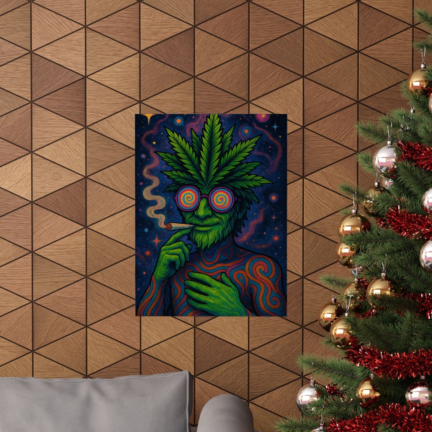 Psychedelic Cannabis Art Print Eye-Catching Wall Decor, Gift for Stoner, Unique Home Aesthetic, Vintage Psychedelic Poster, Hippie Vibes