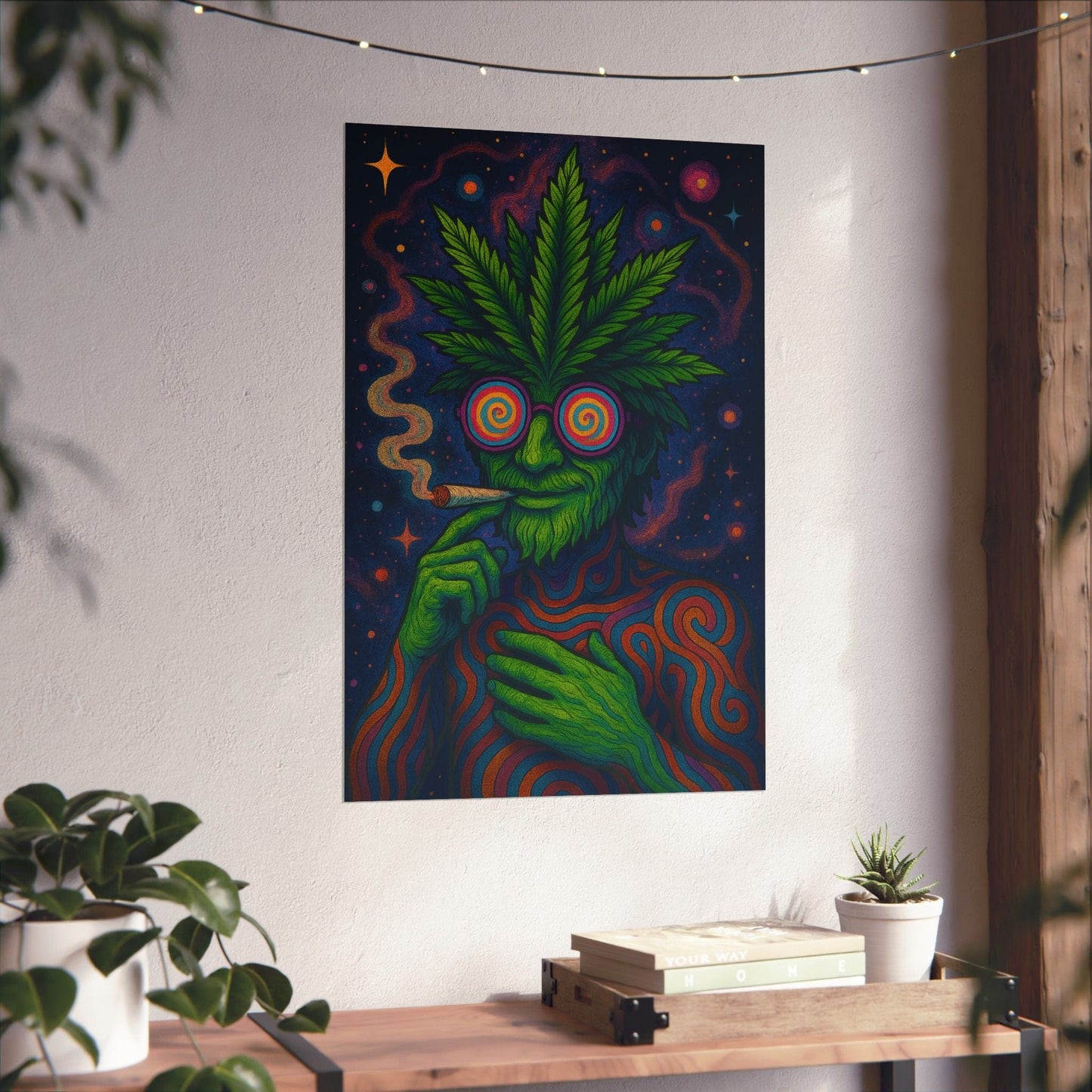 Psychedelic Cannabis Art Print Eye-Catching Wall Decor, Gift for Stoner, Unique Home Aesthetic, Vintage Psychedelic Poster, Hippie Vibes