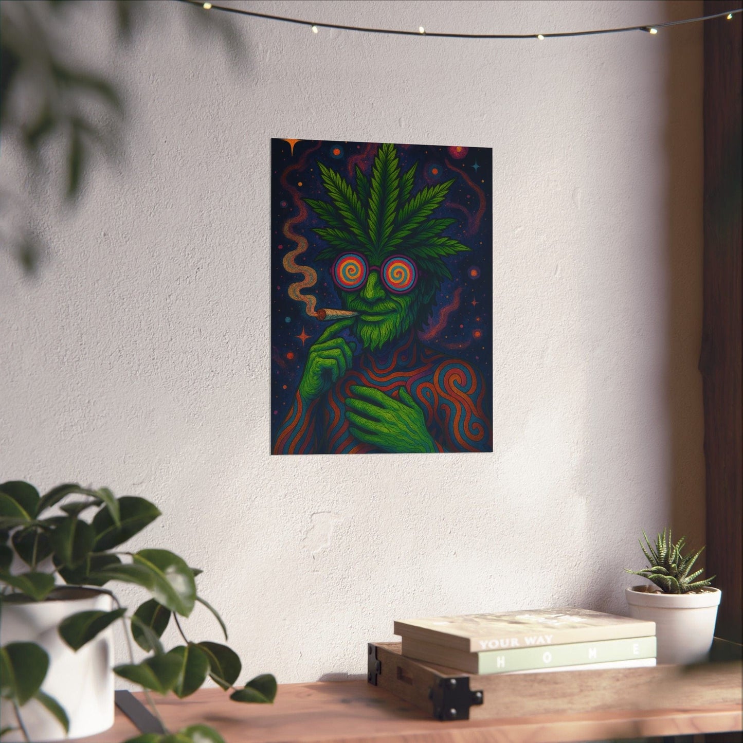 Psychedelic Cannabis Art Print Eye-Catching Wall Decor, Gift for Stoner, Unique Home Aesthetic, Vintage Psychedelic Poster, Hippie Vibes