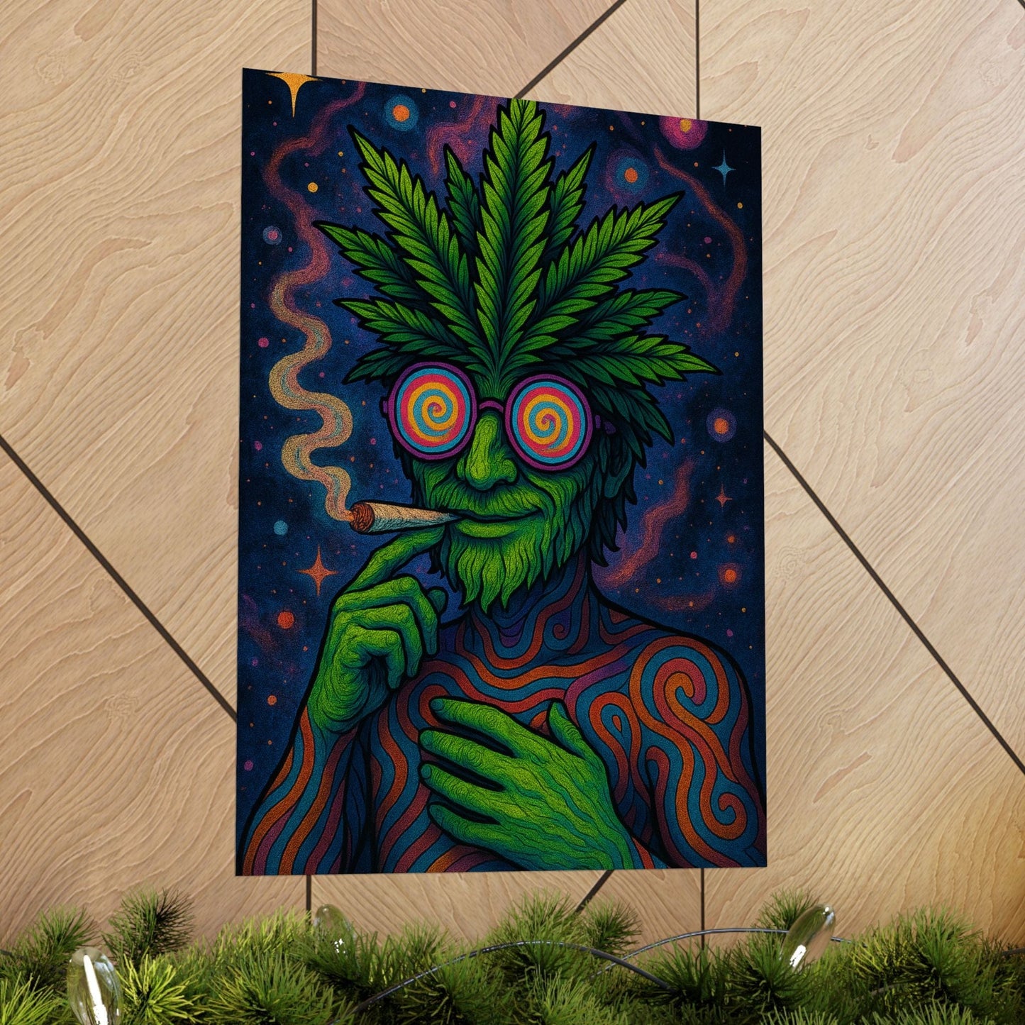 Psychedelic Cannabis Art Print Eye-Catching Wall Decor, Gift for Stoner, Unique Home Aesthetic, Vintage Psychedelic Poster, Hippie Vibes