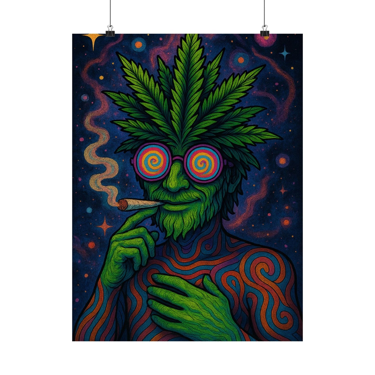 Psychedelic Cannabis Art Print Eye-Catching Wall Decor, Gift for Stoner, Unique Home Aesthetic, Vintage Psychedelic Poster, Hippie Vibes