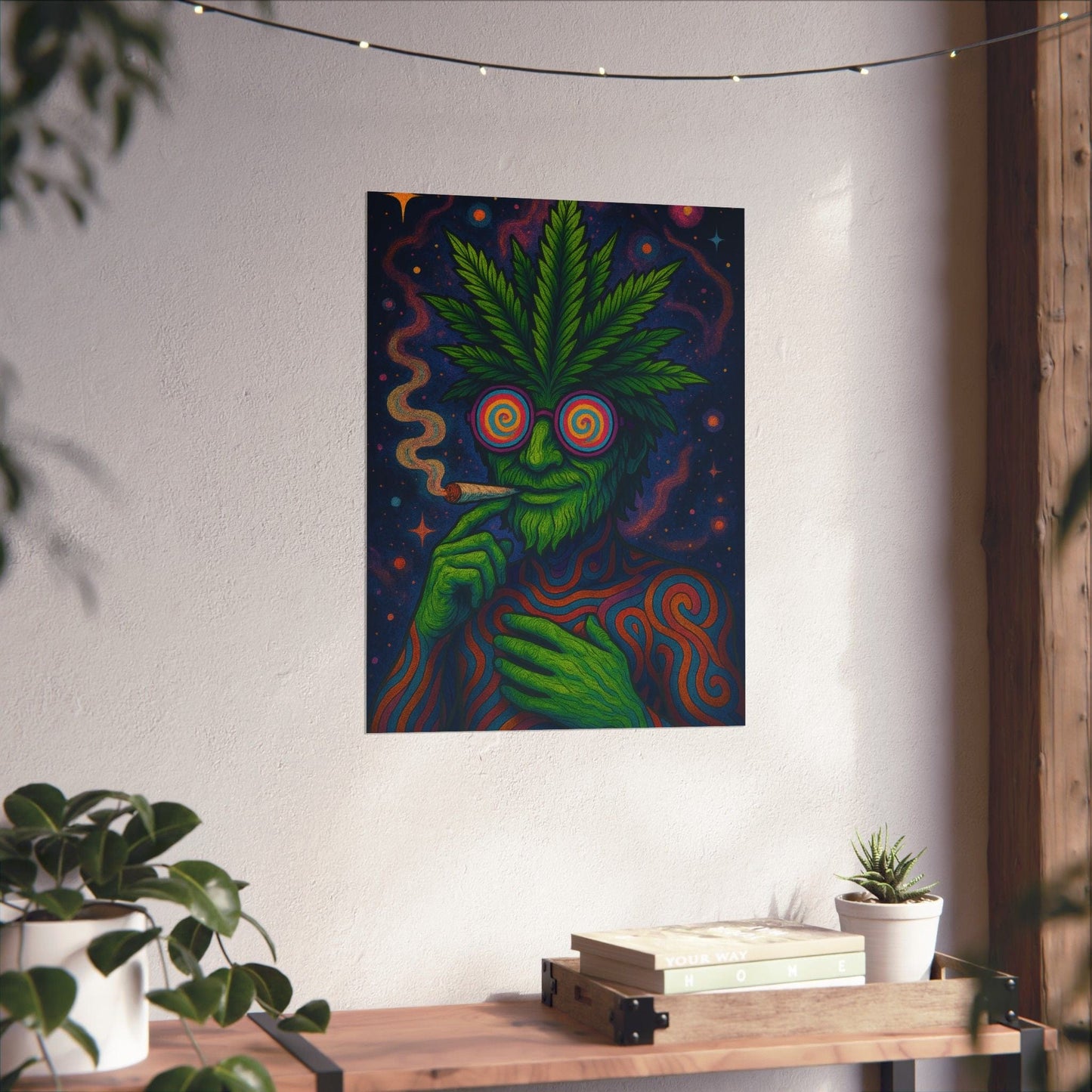Psychedelic Cannabis Art Print Eye-Catching Wall Decor, Gift for Stoner, Unique Home Aesthetic, Vintage Psychedelic Poster, Hippie Vibes