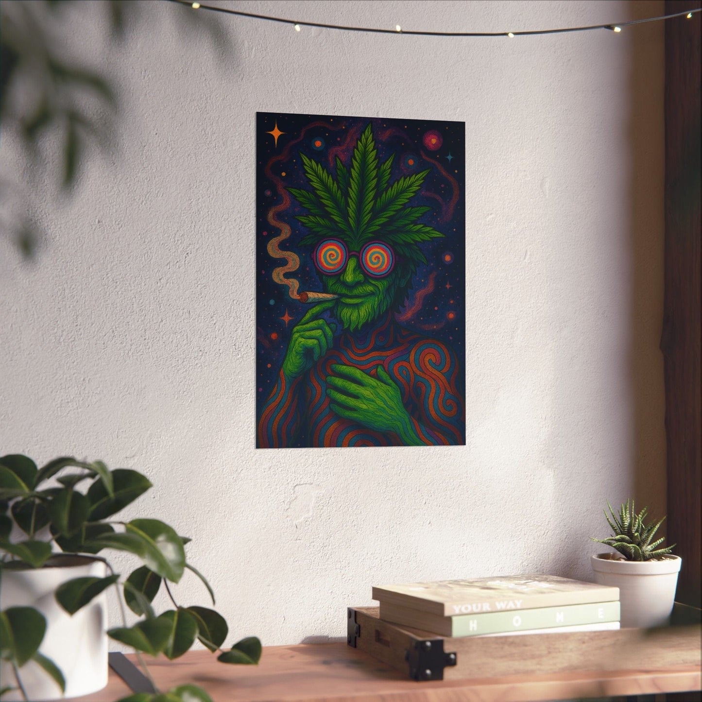 Psychedelic Cannabis Art Print Eye-Catching Wall Decor, Gift for Stoner, Unique Home Aesthetic, Vintage Psychedelic Poster, Hippie Vibes
