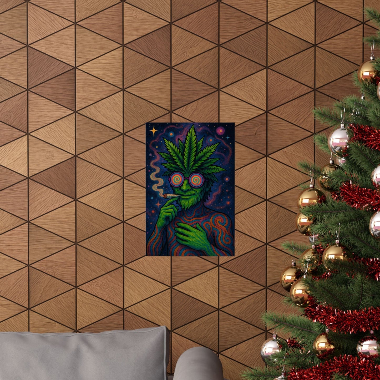 Psychedelic Cannabis Art Print Eye-Catching Wall Decor, Gift for Stoner, Unique Home Aesthetic, Vintage Psychedelic Poster, Hippie Vibes