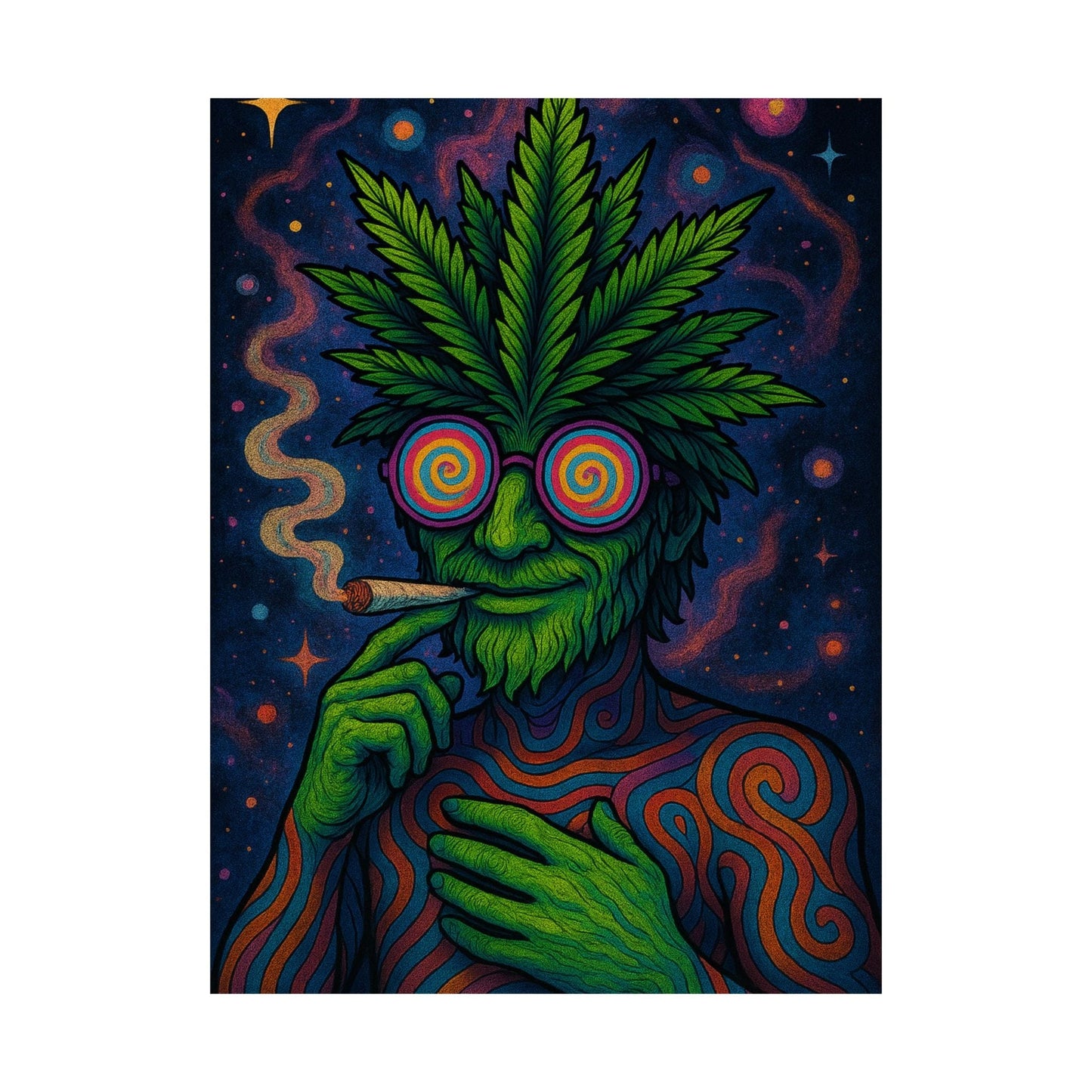 Psychedelic Cannabis Art Print Eye-Catching Wall Decor, Gift for Stoner, Unique Home Aesthetic, Vintage Psychedelic Poster, Hippie Vibes