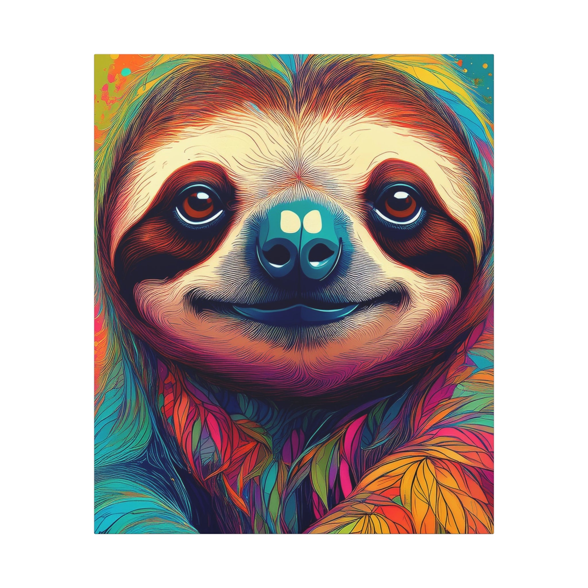 Colorful Sloth Canvas Art Wrap — Vibrant Animal Wall Decor