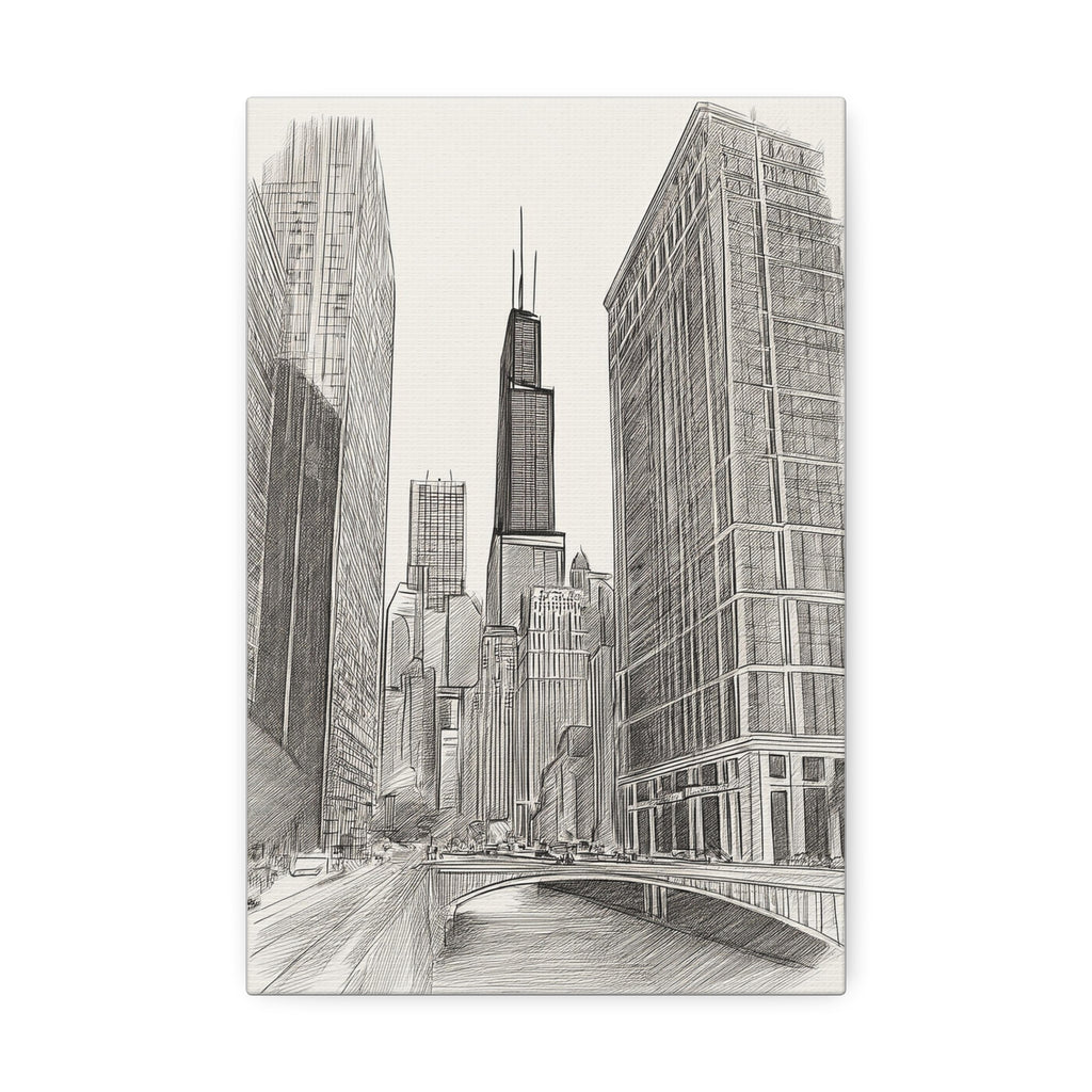 Chicago Skyline Pencil Sketch Canvas Print — Stretched 1.5"