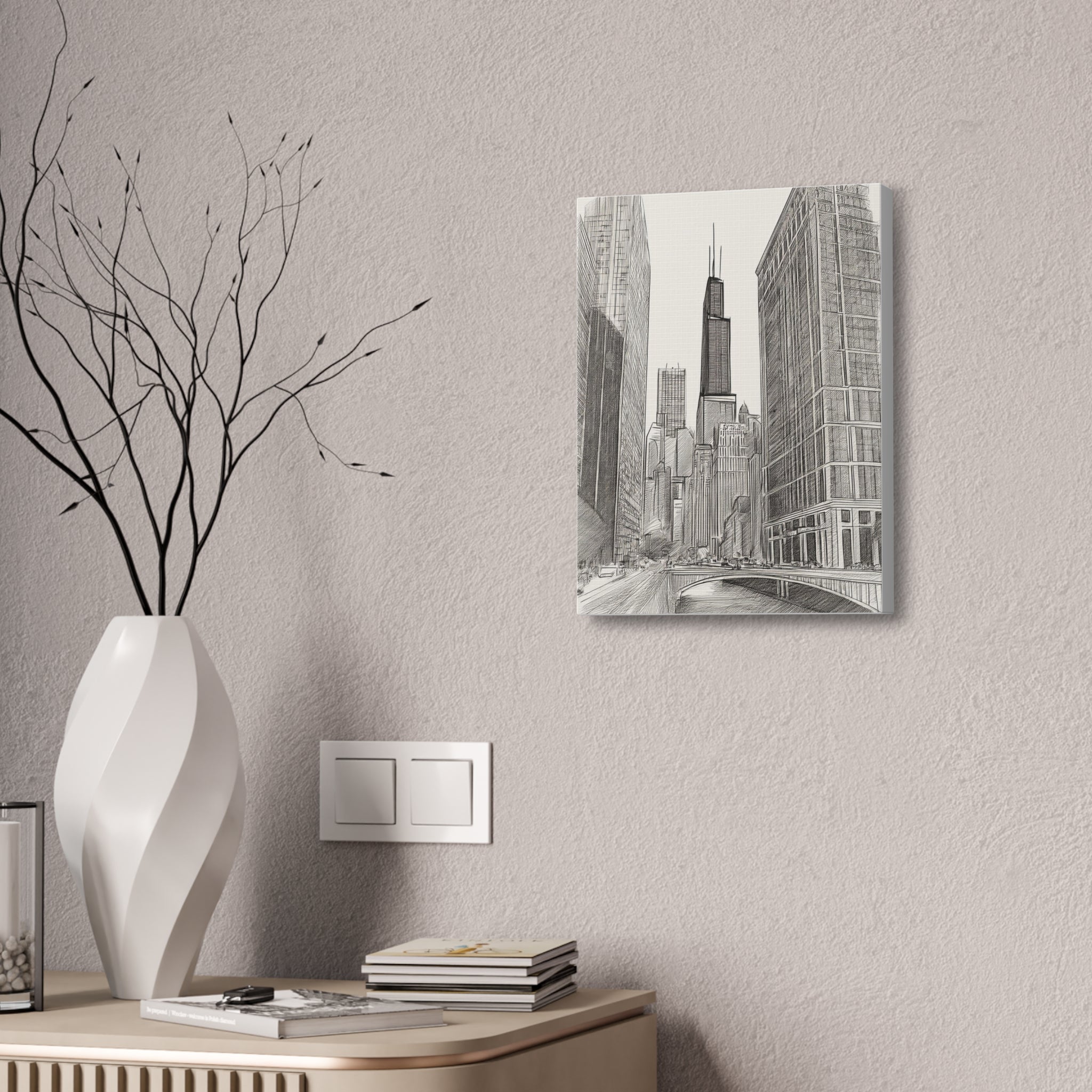 Chicago Skyline Pencil Sketch Canvas Print — Stretched 1.5"