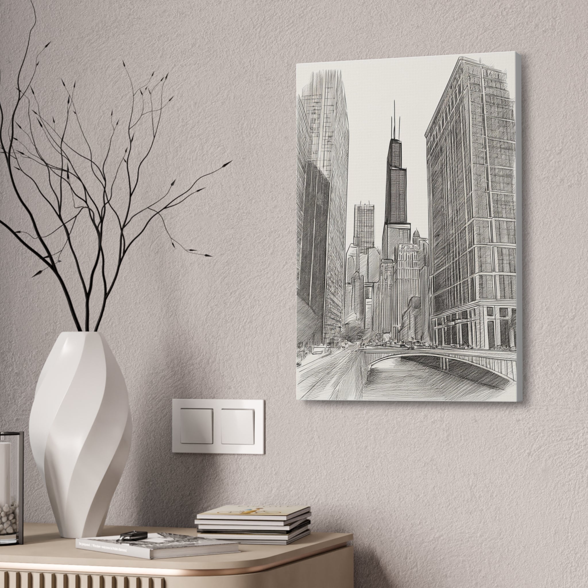 Chicago Skyline Pencil Sketch Canvas Print — Stretched 1.5"
