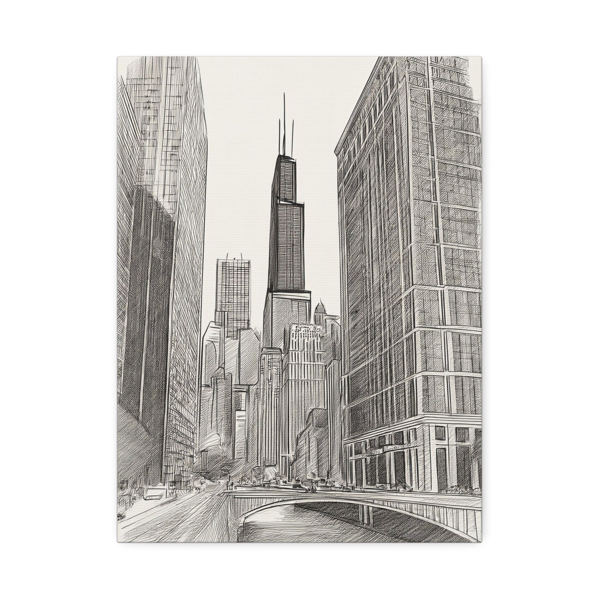Chicago Skyline Pencil Sketch Canvas Print — Stretched 1.5"