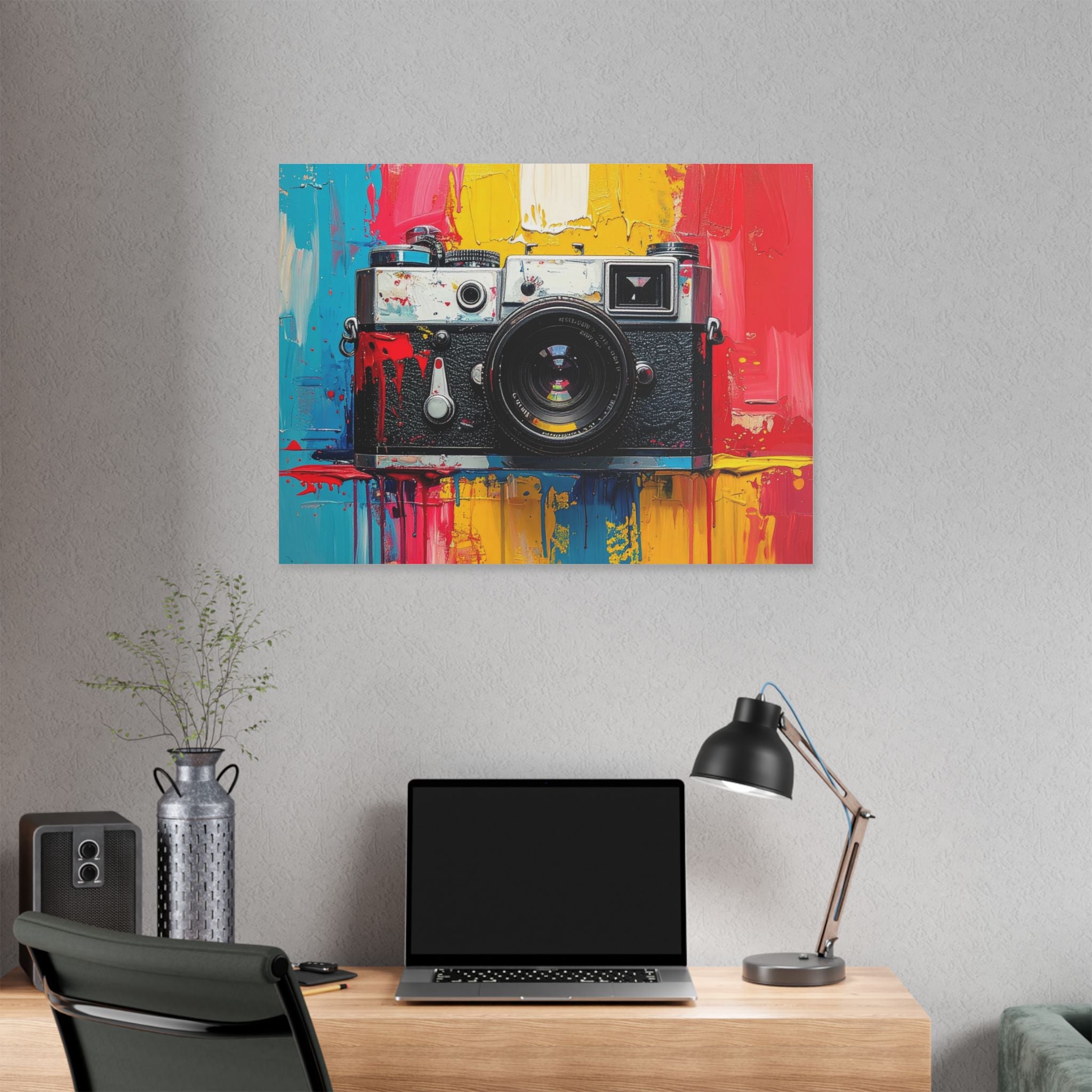 Vintage Camera Canvas Wall Art — Colorful Retro Photography Print