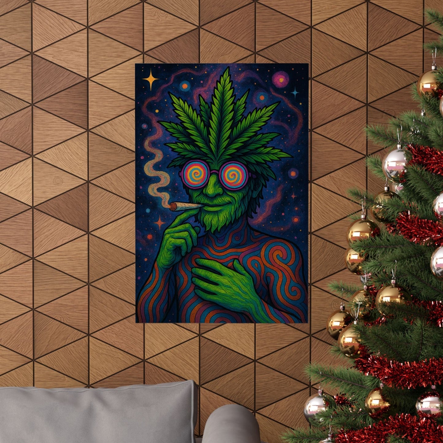 Psychedelic Cannabis Art Print Eye-Catching Wall Decor, Gift for Stoner, Unique Home Aesthetic, Vintage Psychedelic Poster, Hippie Vibes