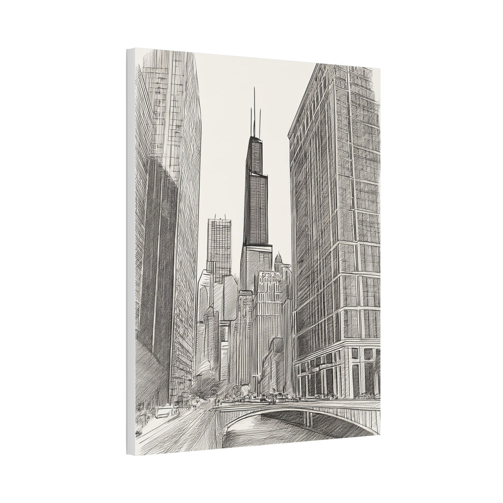 Chicago Skyline Pencil Sketch Canvas Print — Stretched 1.5"