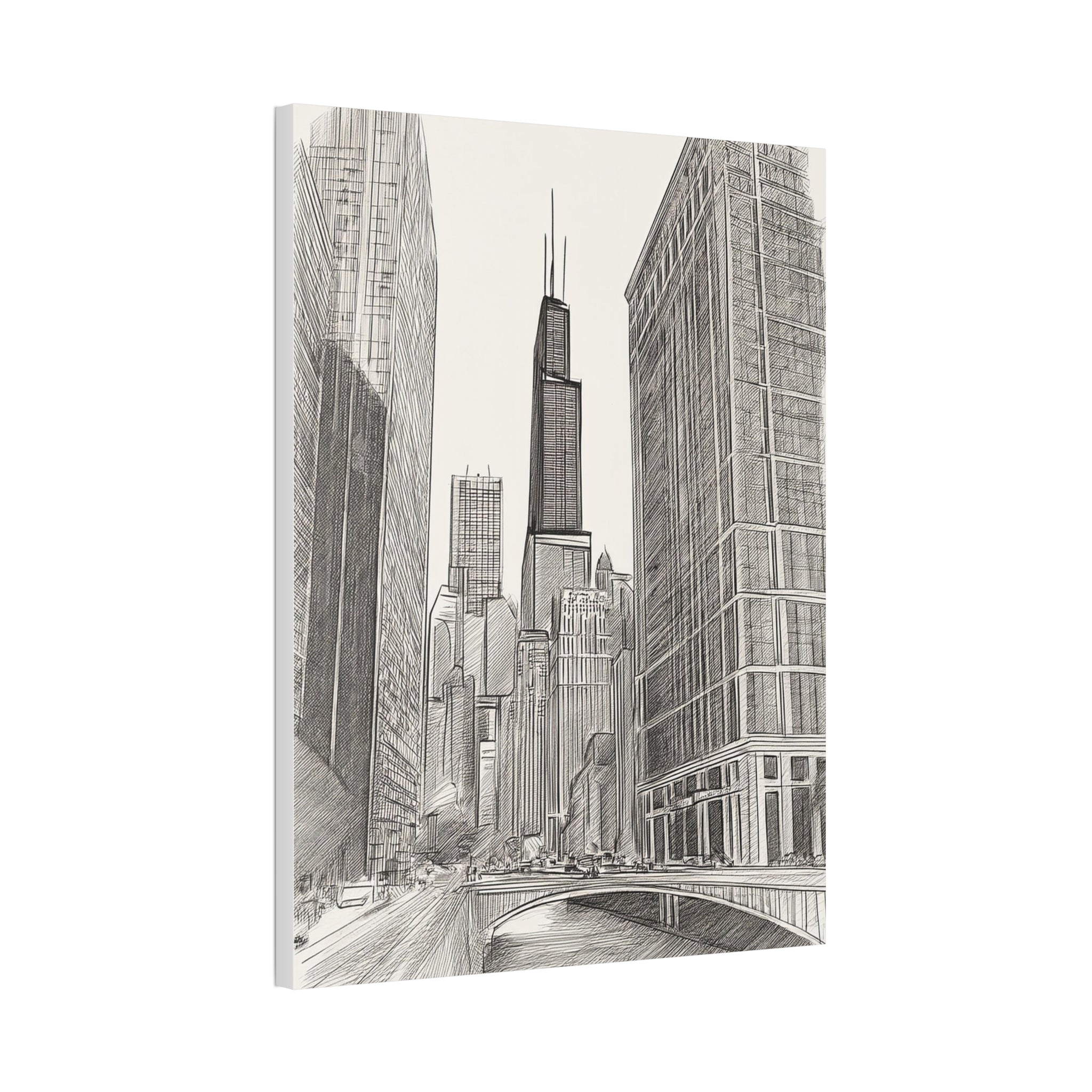Chicago Skyline Pencil Sketch Canvas Print — Stretched 1.5"
