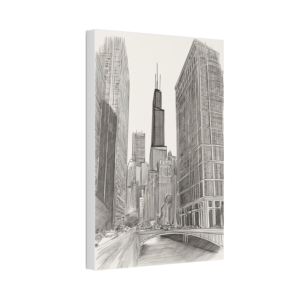 Chicago Skyline Pencil Sketch Canvas Print — Stretched 1.5"