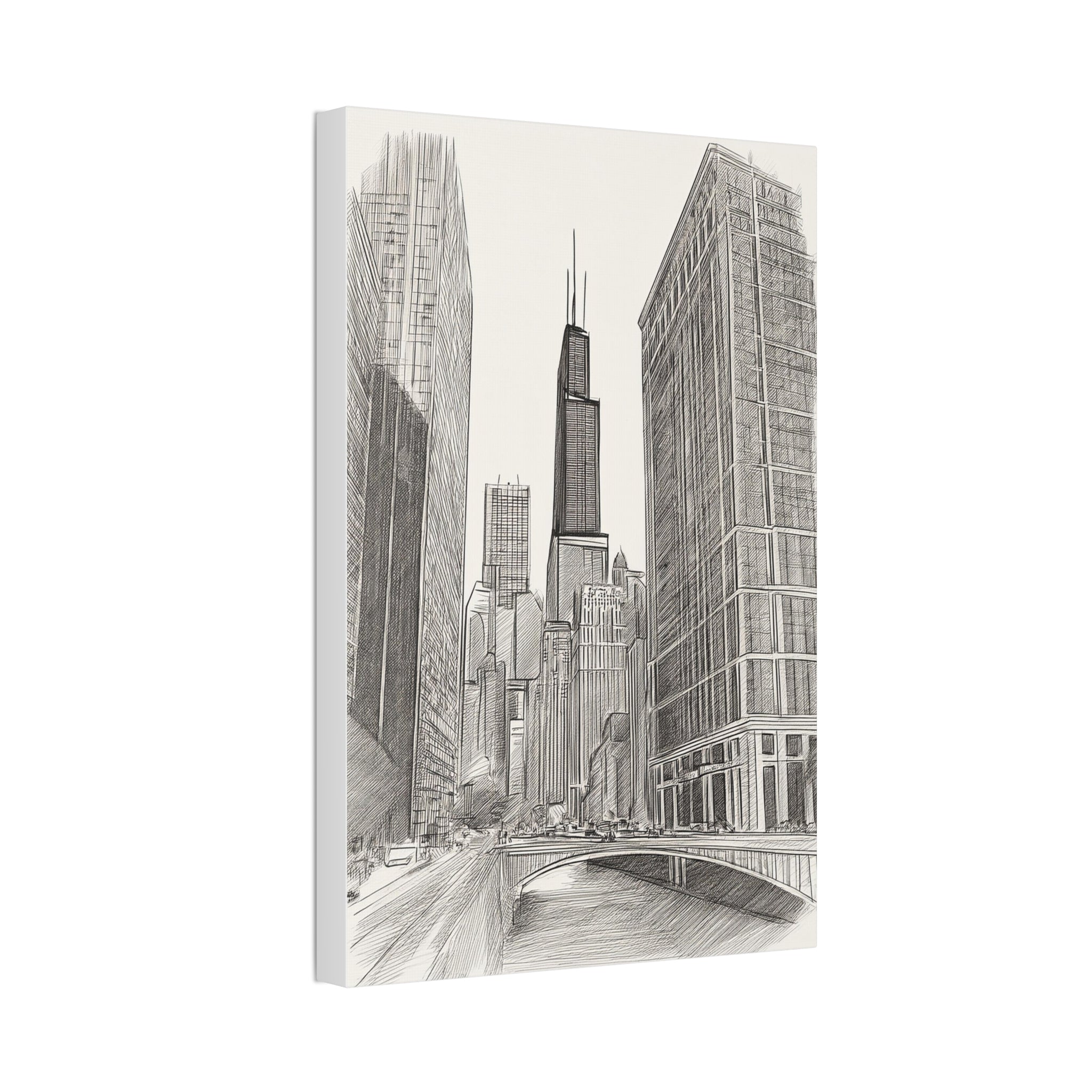 Chicago Skyline Pencil Sketch Canvas Print — Stretched 1.5"