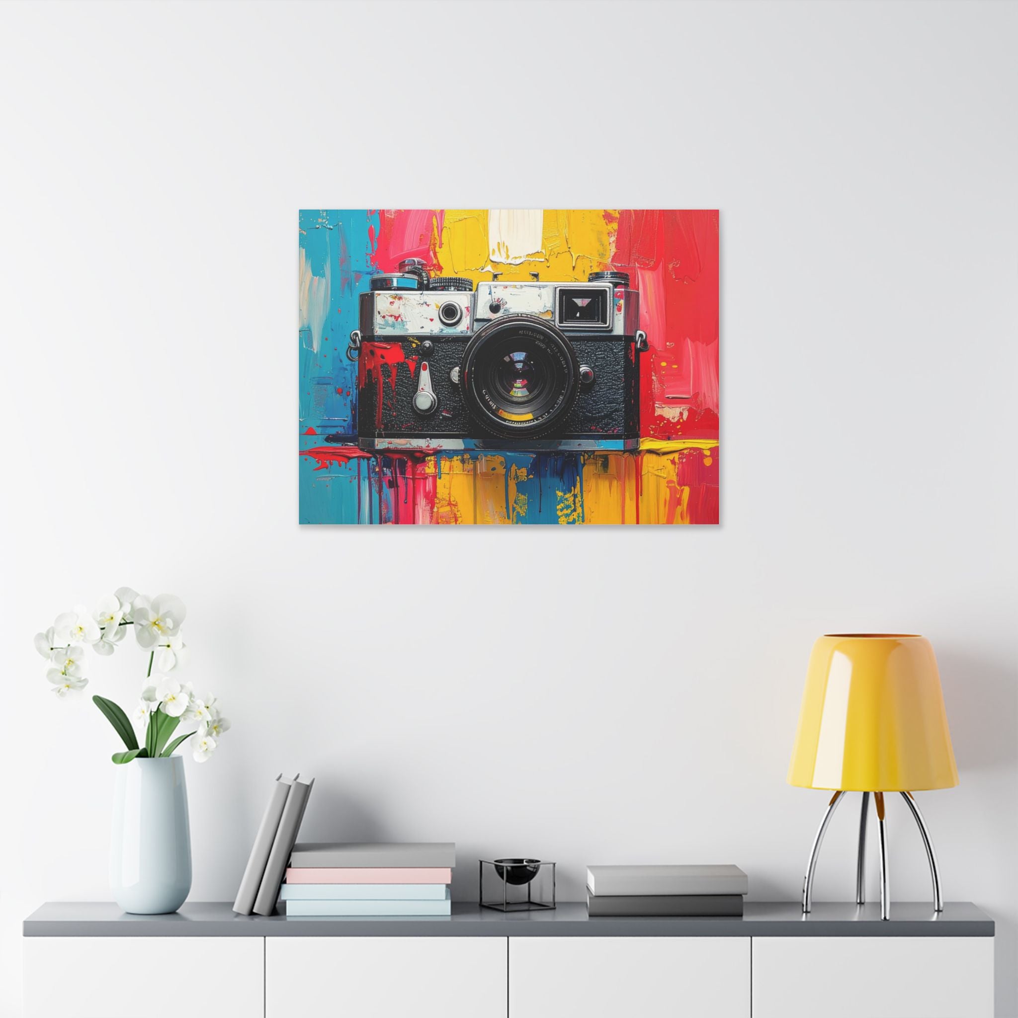 Vintage Camera Canvas Wall Art — Colorful Retro Photography Print