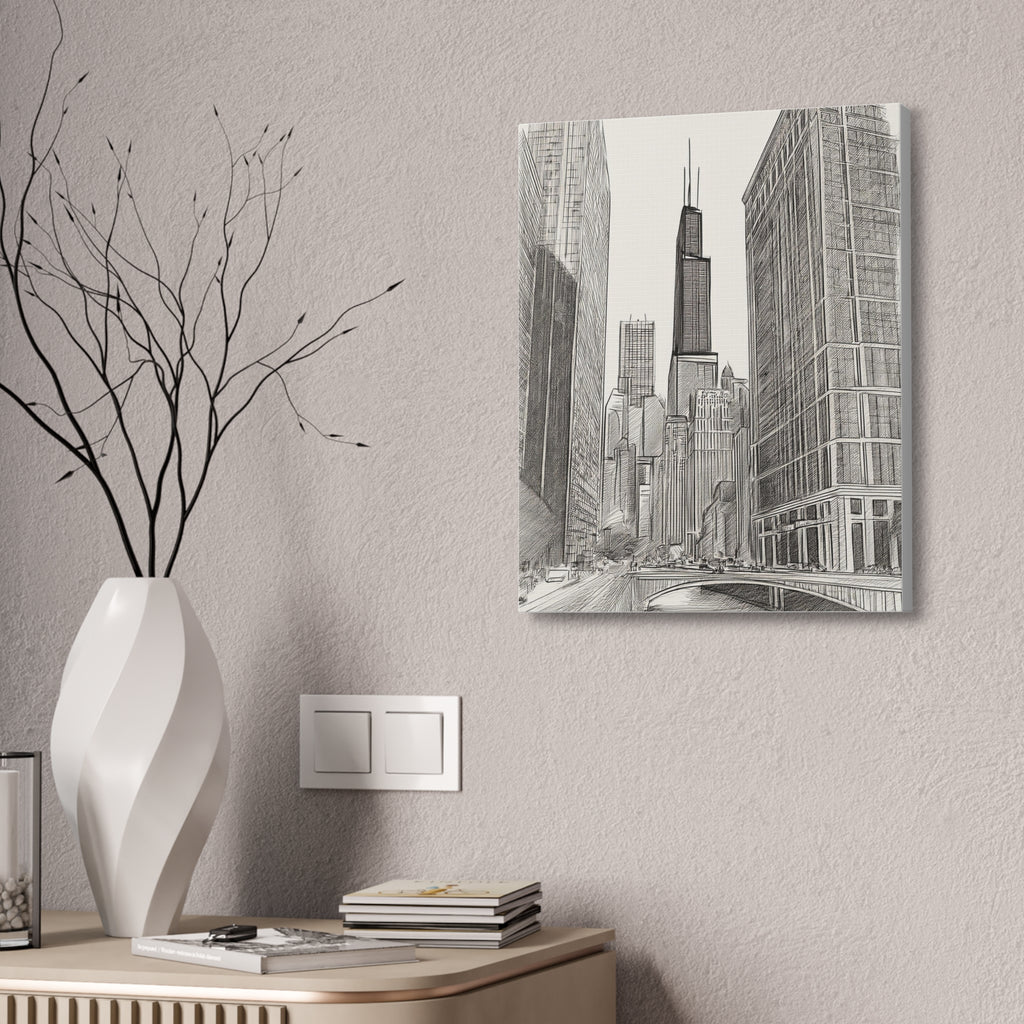 Chicago Skyline Pencil Sketch Canvas Print — Stretched 1.5"