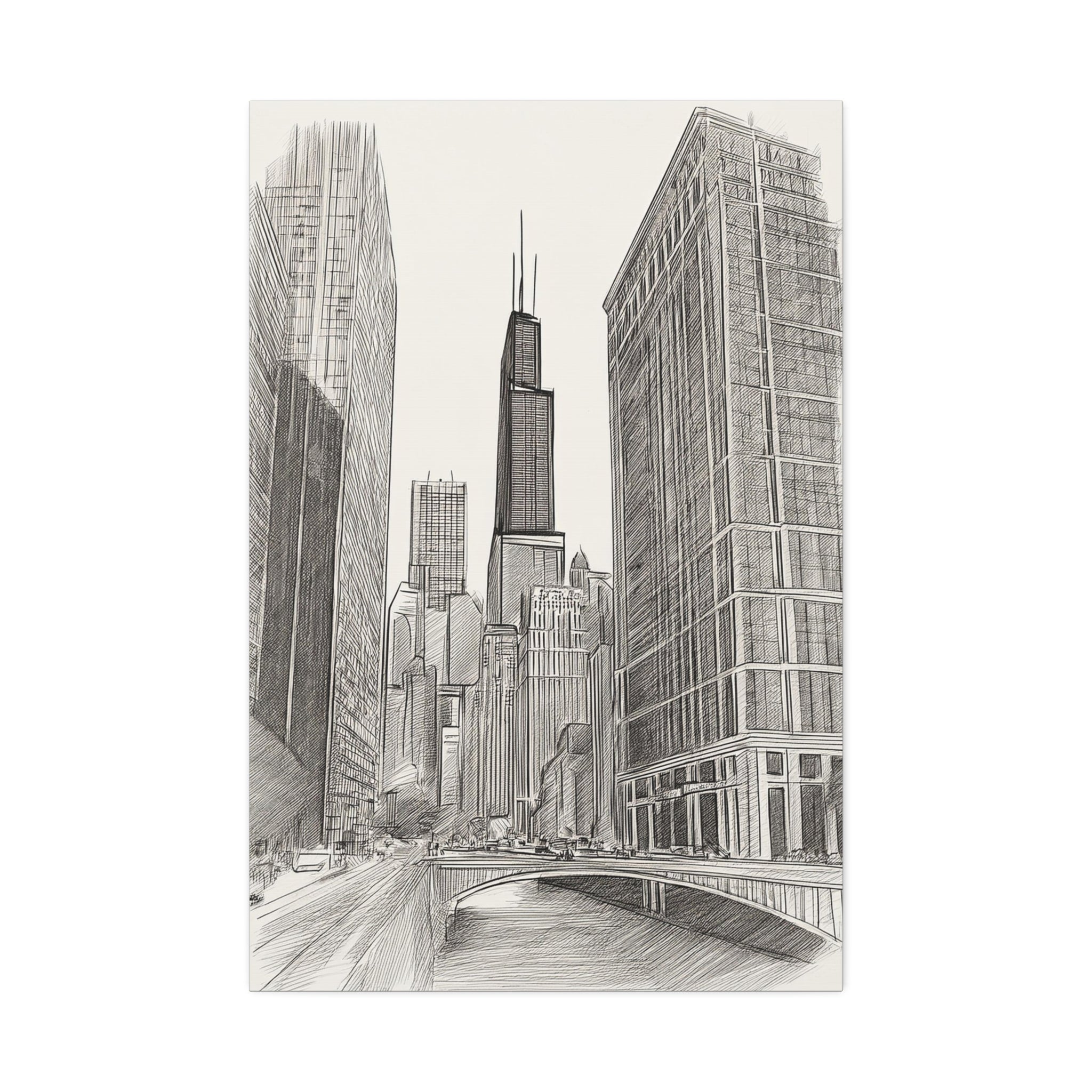 Chicago Skyline Pencil Sketch Canvas Print — Stretched 1.5"
