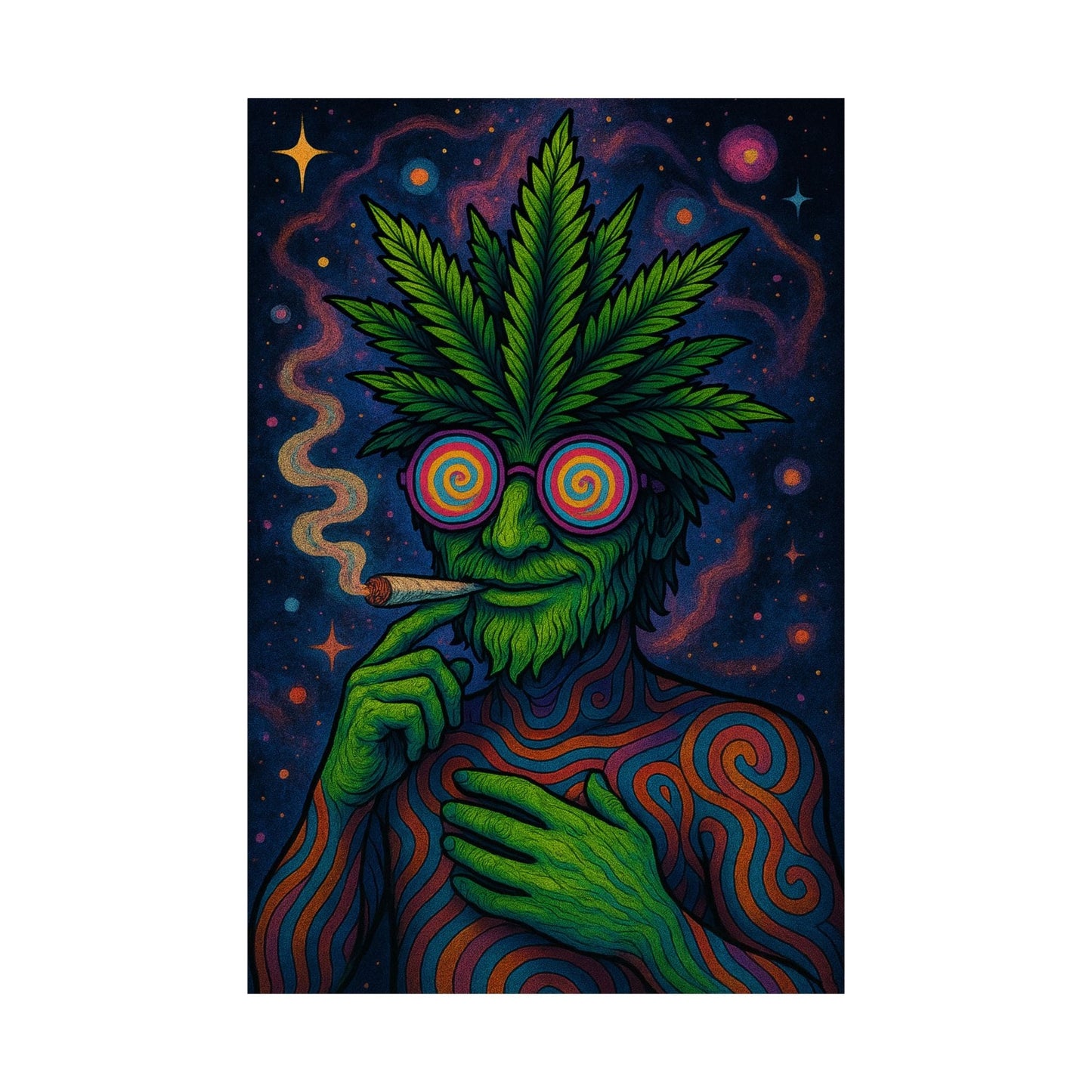 Psychedelic Cannabis Art Print Eye-Catching Wall Decor, Gift for Stoner, Unique Home Aesthetic, Vintage Psychedelic Poster, Hippie Vibes