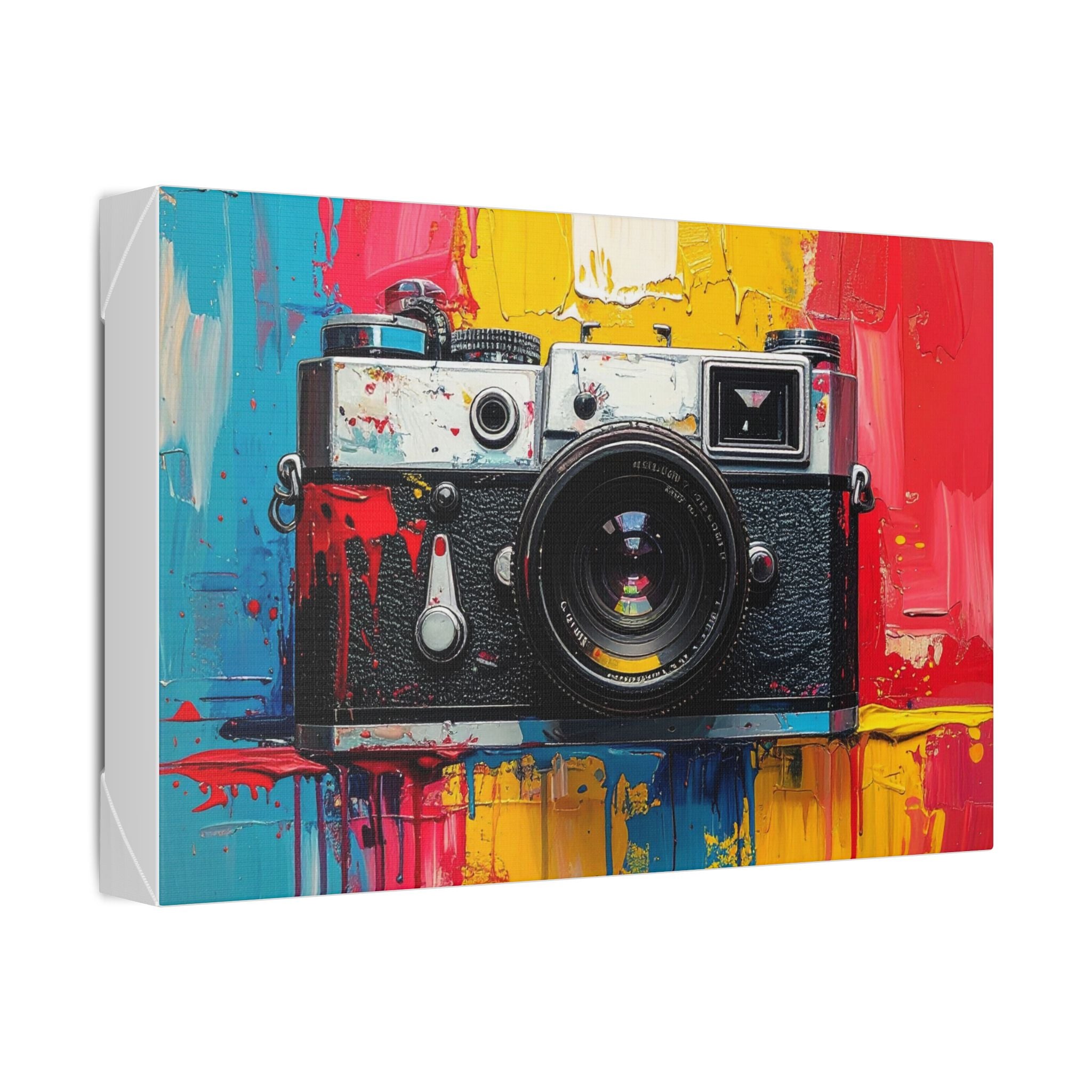 Vintage Camera Canvas Wall Art — Colorful Retro Photography Print