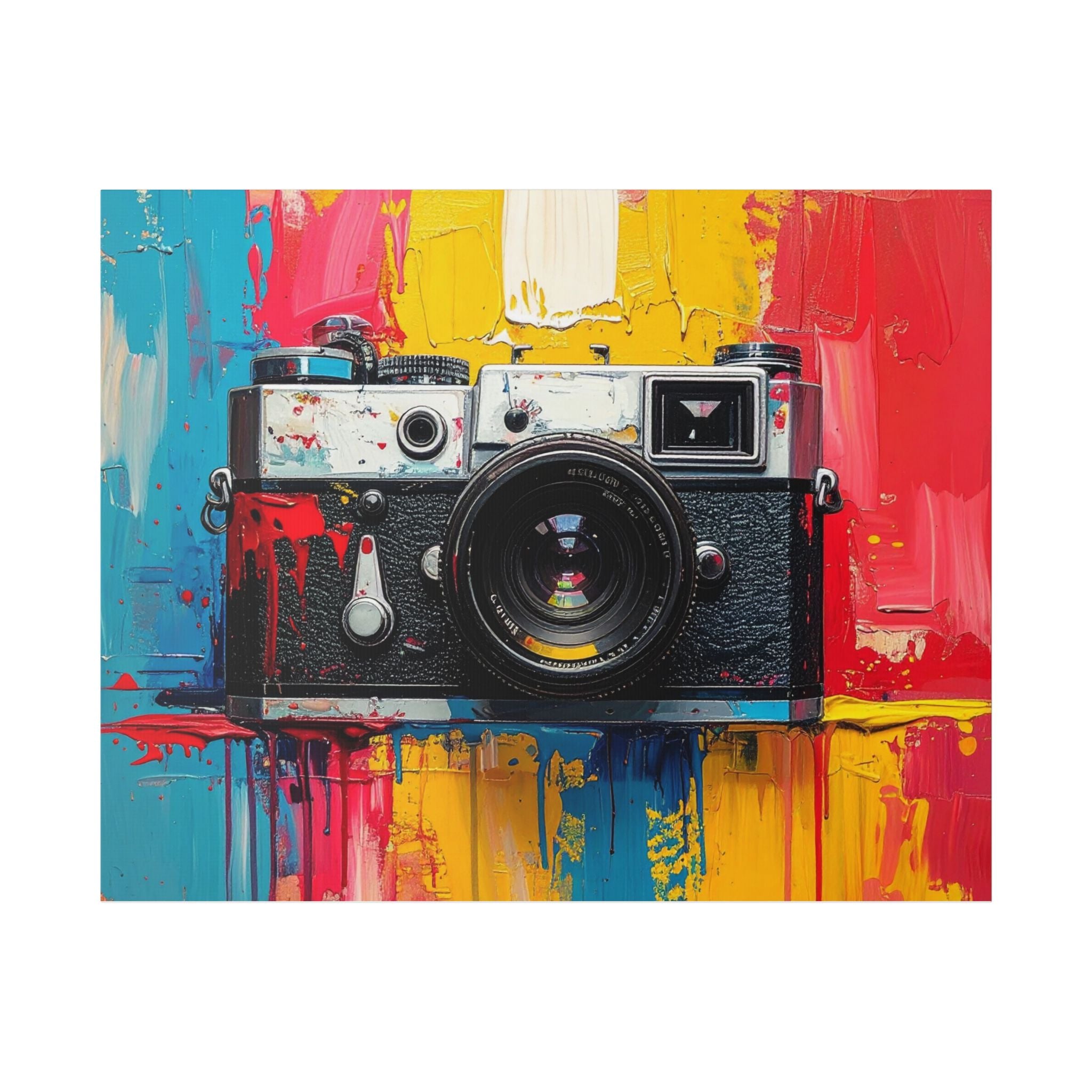 Vintage Camera Canvas Wall Art — Colorful Retro Photography Print