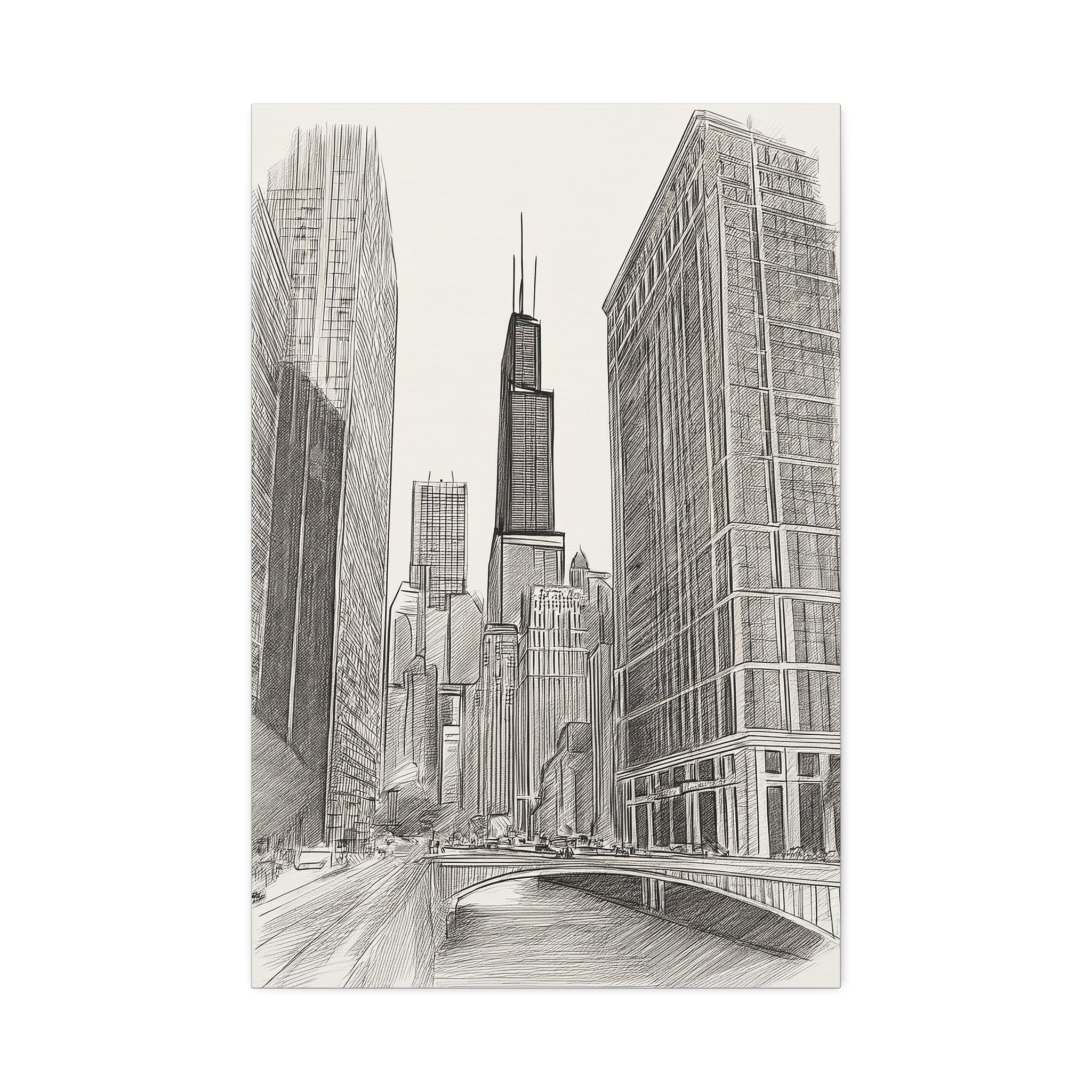 Chicago Skyline Pencil Sketch Canvas Print — Stretched 1.5"