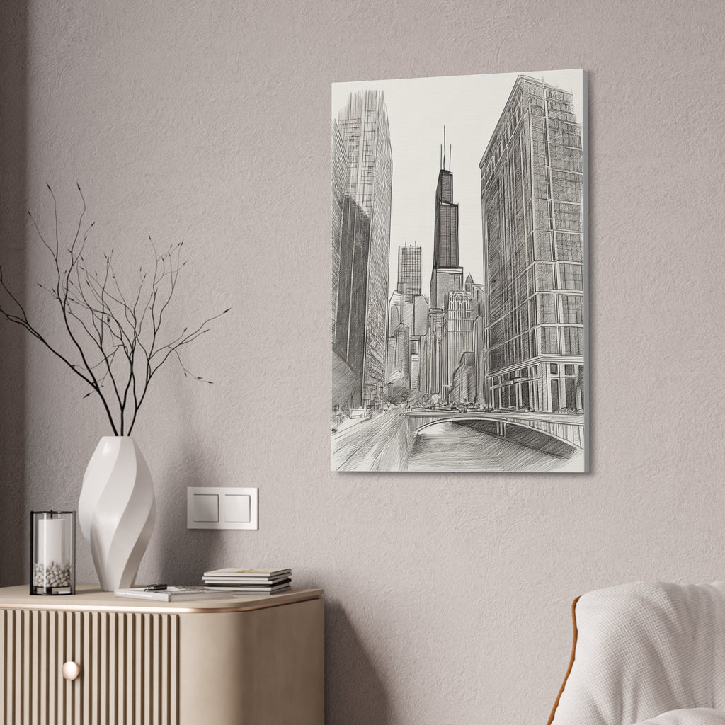 Chicago Skyline Pencil Sketch Canvas Print — Stretched 1.5"