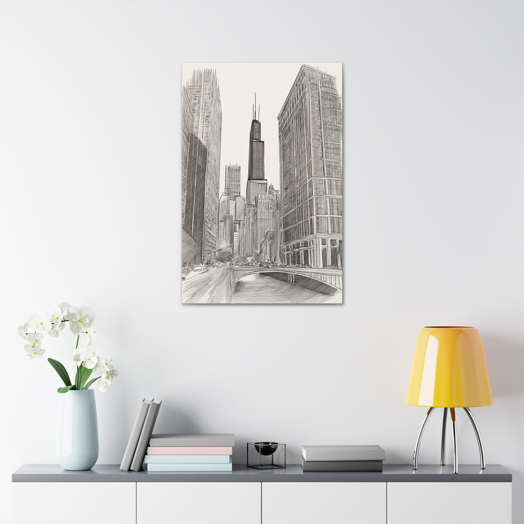 Chicago Skyline Pencil Sketch Canvas Print — Stretched 1.5"