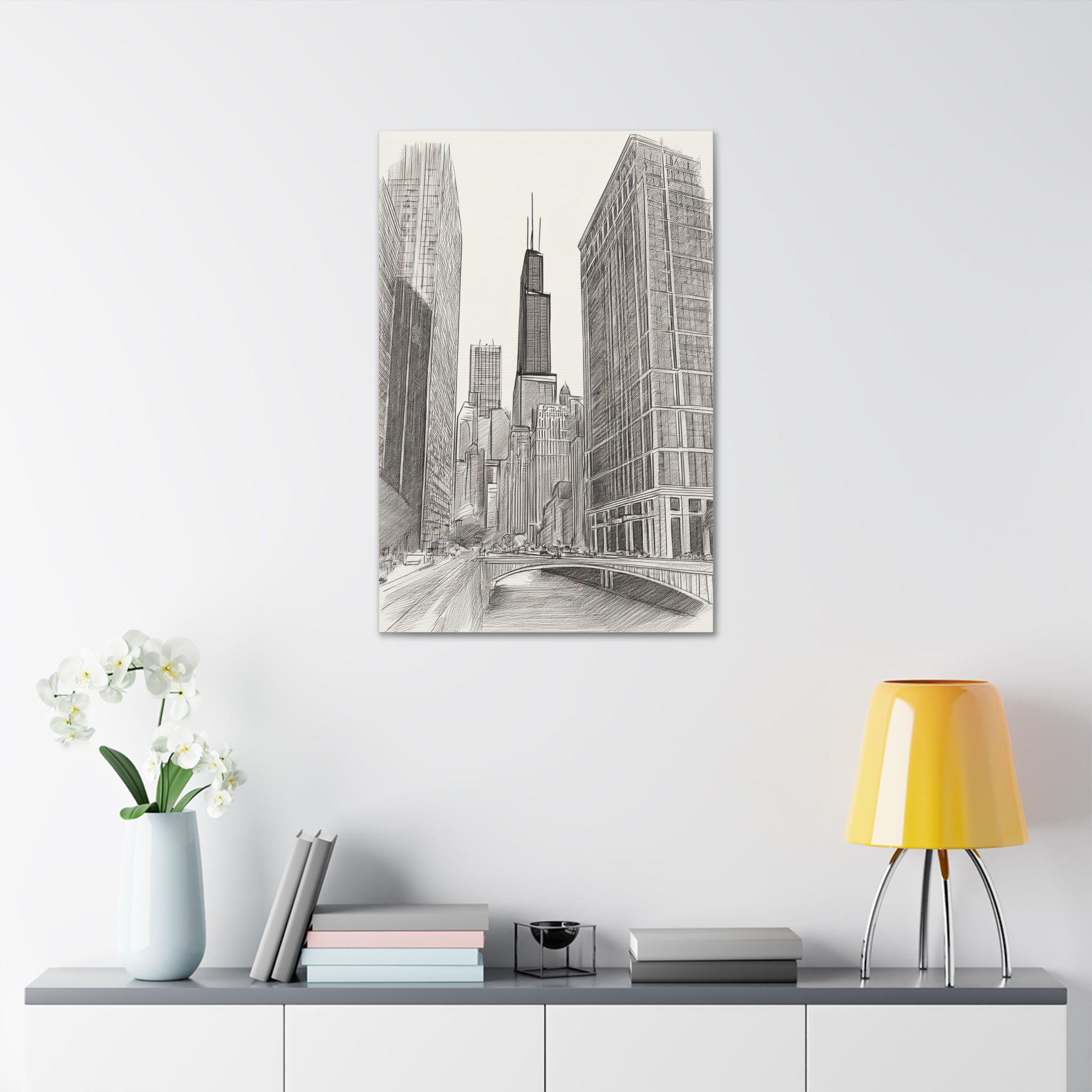 Chicago Skyline Pencil Sketch Canvas Print — Stretched 1.5"