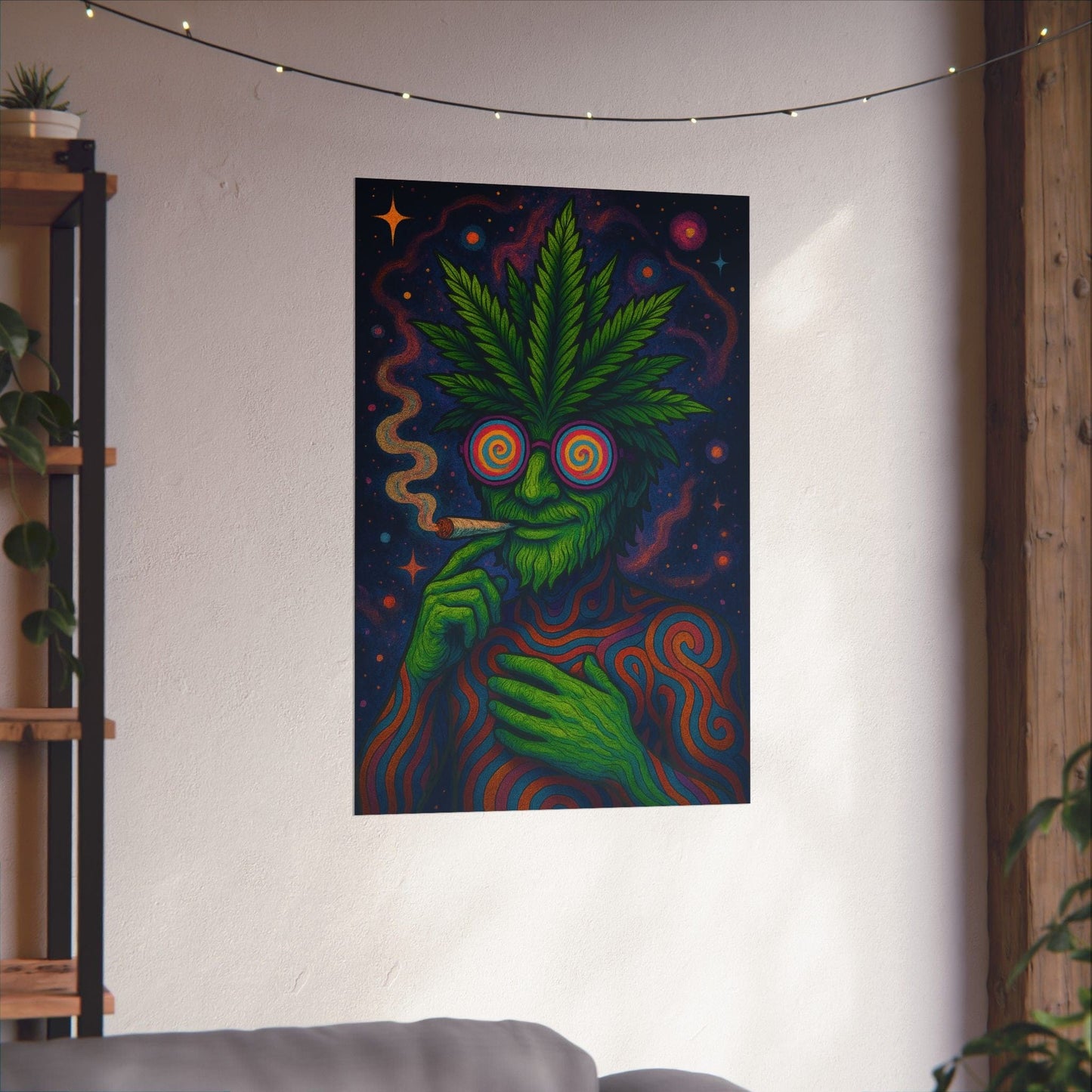 Psychedelic Cannabis Art Print Eye-Catching Wall Decor, Gift for Stoner, Unique Home Aesthetic, Vintage Psychedelic Poster, Hippie Vibes