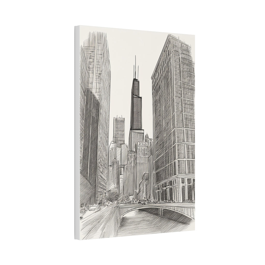 Chicago Skyline Pencil Sketch Canvas Print — Stretched 1.5"