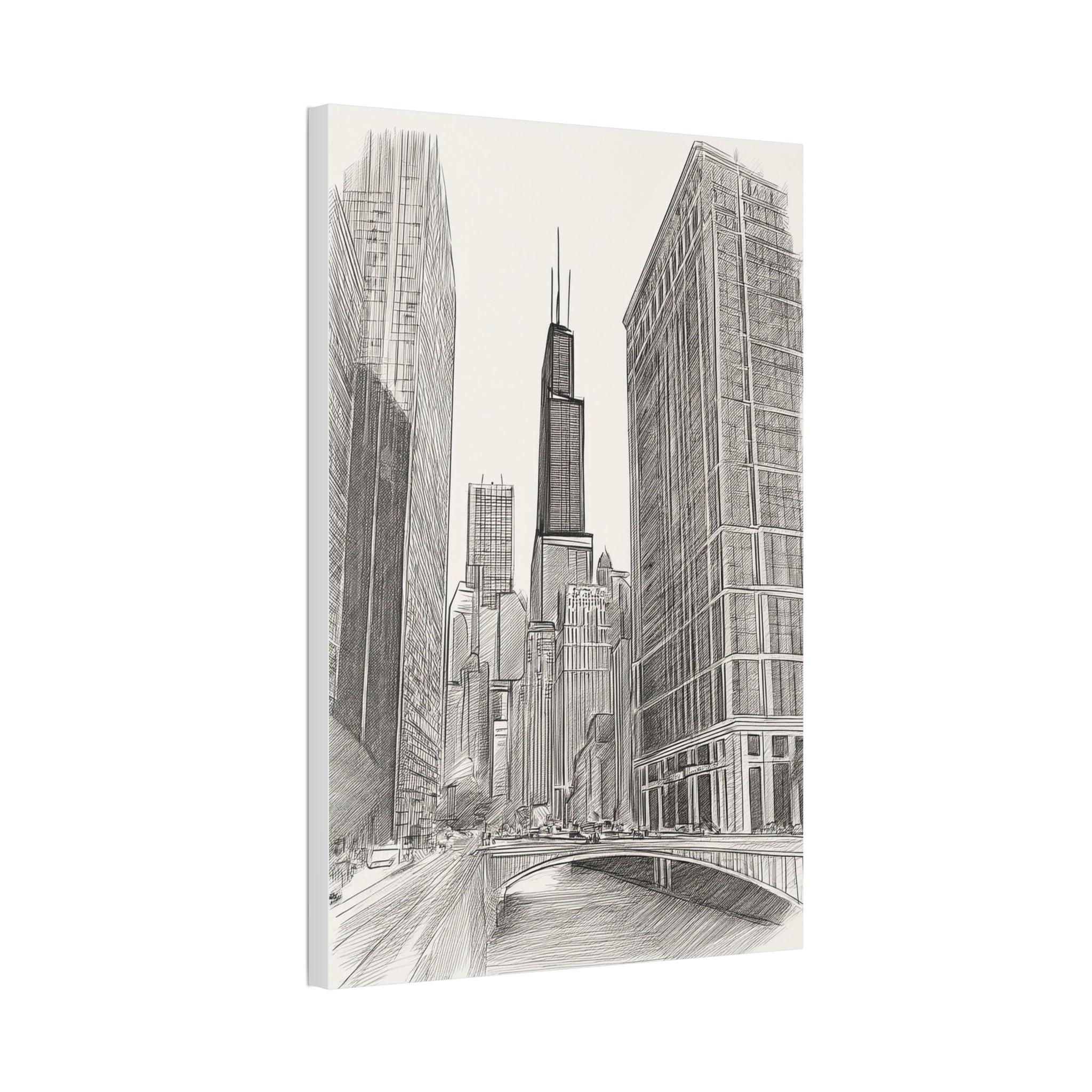 Chicago Skyline Pencil Sketch Canvas Print — Stretched 1.5"