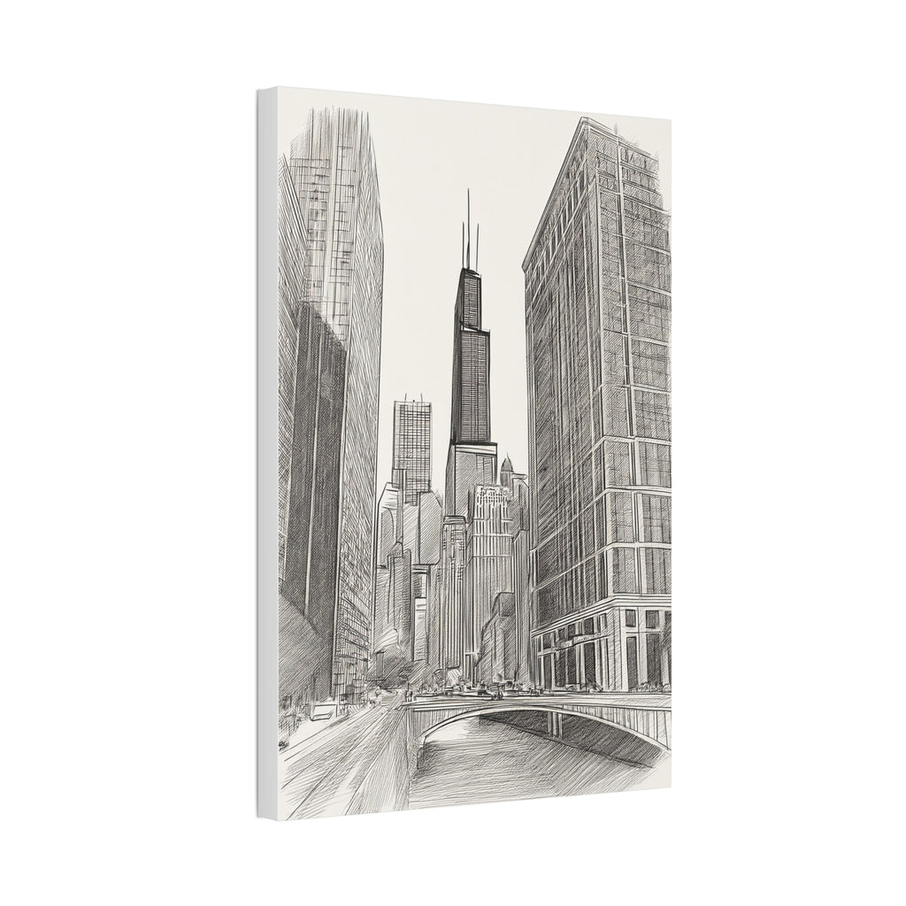 Chicago Skyline Pencil Sketch Canvas Print — Stretched 1.5"