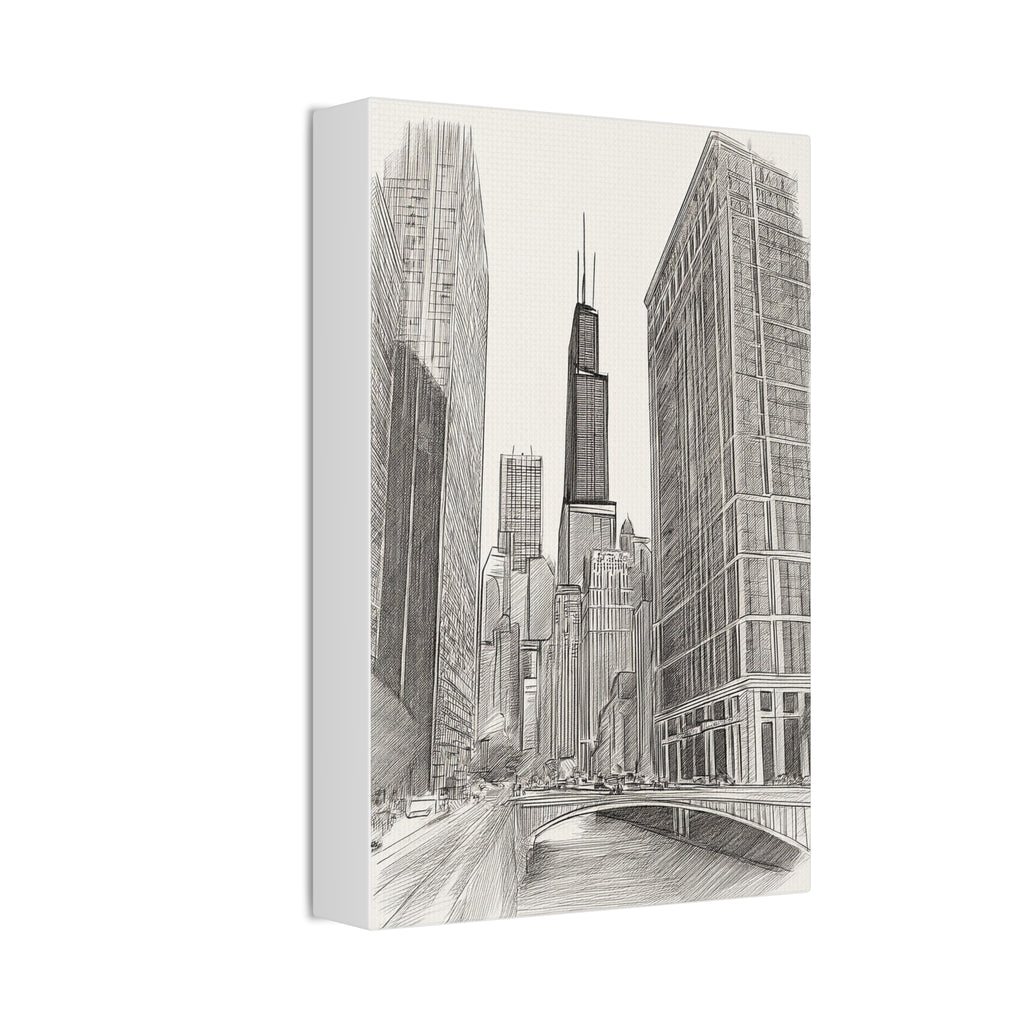 Chicago Skyline Pencil Sketch Canvas Print — Stretched 1.5"