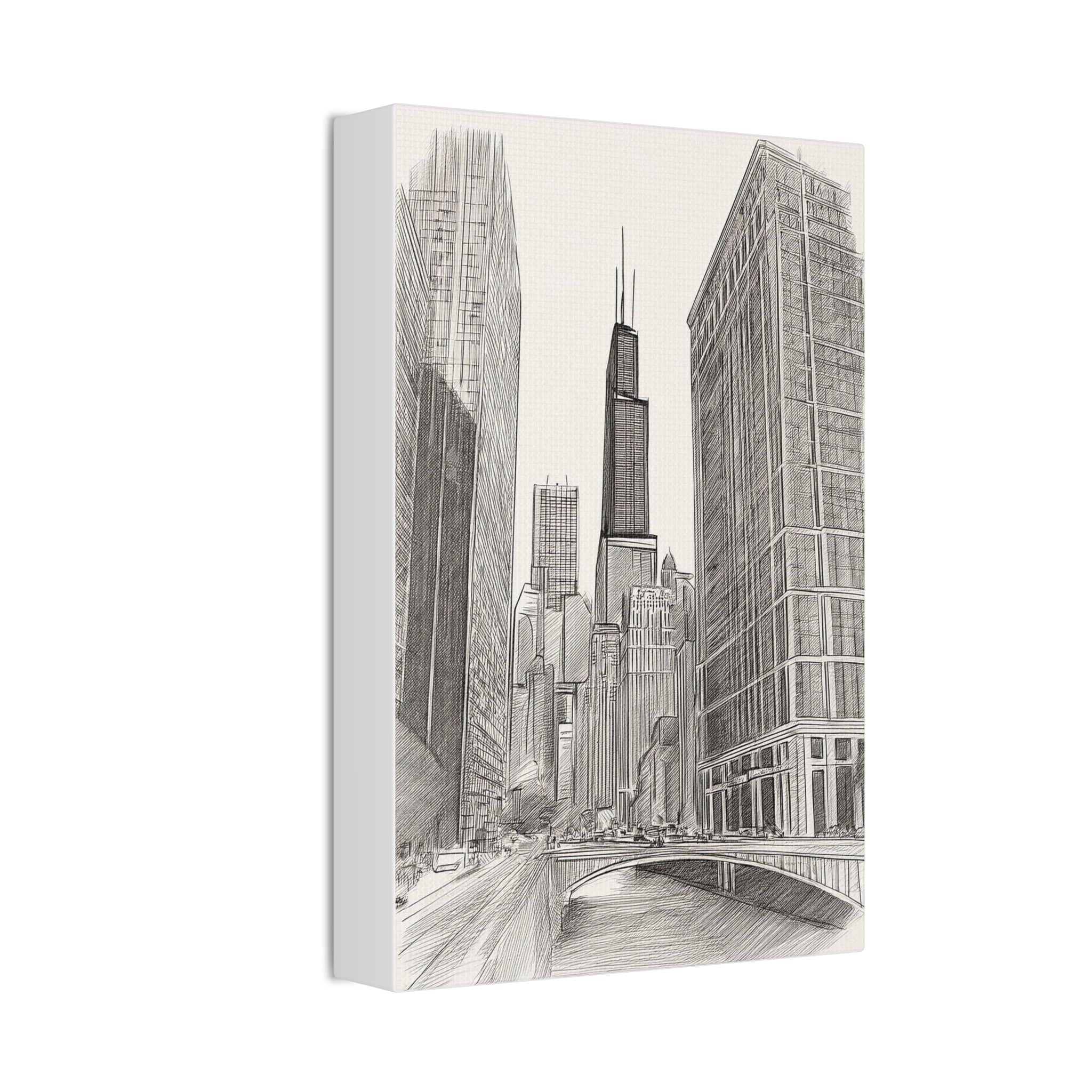 Chicago Skyline Pencil Sketch Canvas Print — Stretched 1.5"