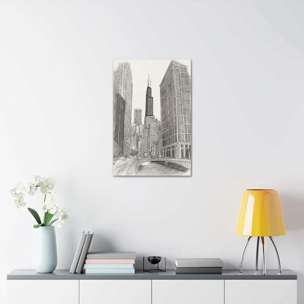 Chicago Skyline Pencil Sketch Canvas Print — Stretched 1.5"