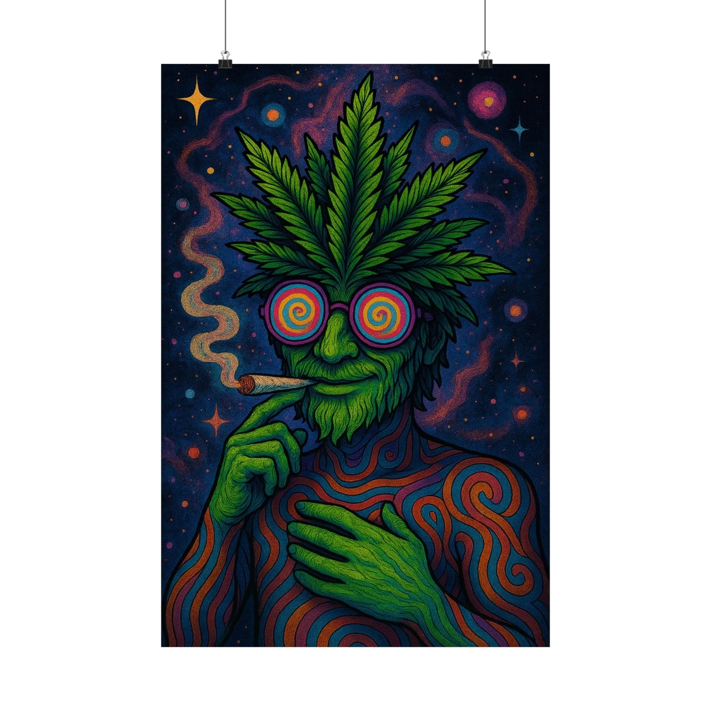 Psychedelic Cannabis Art Print Eye-Catching Wall Decor, Gift for Stoner, Unique Home Aesthetic, Vintage Psychedelic Poster, Hippie Vibes