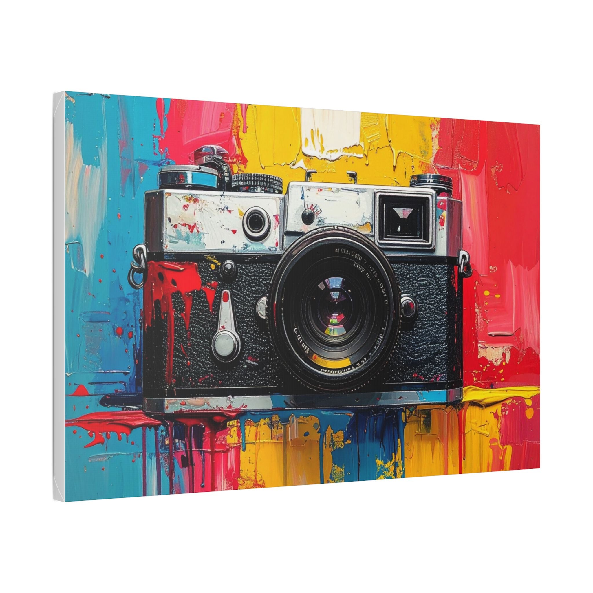 Vintage Camera Canvas Wall Art — Colorful Retro Photography Print