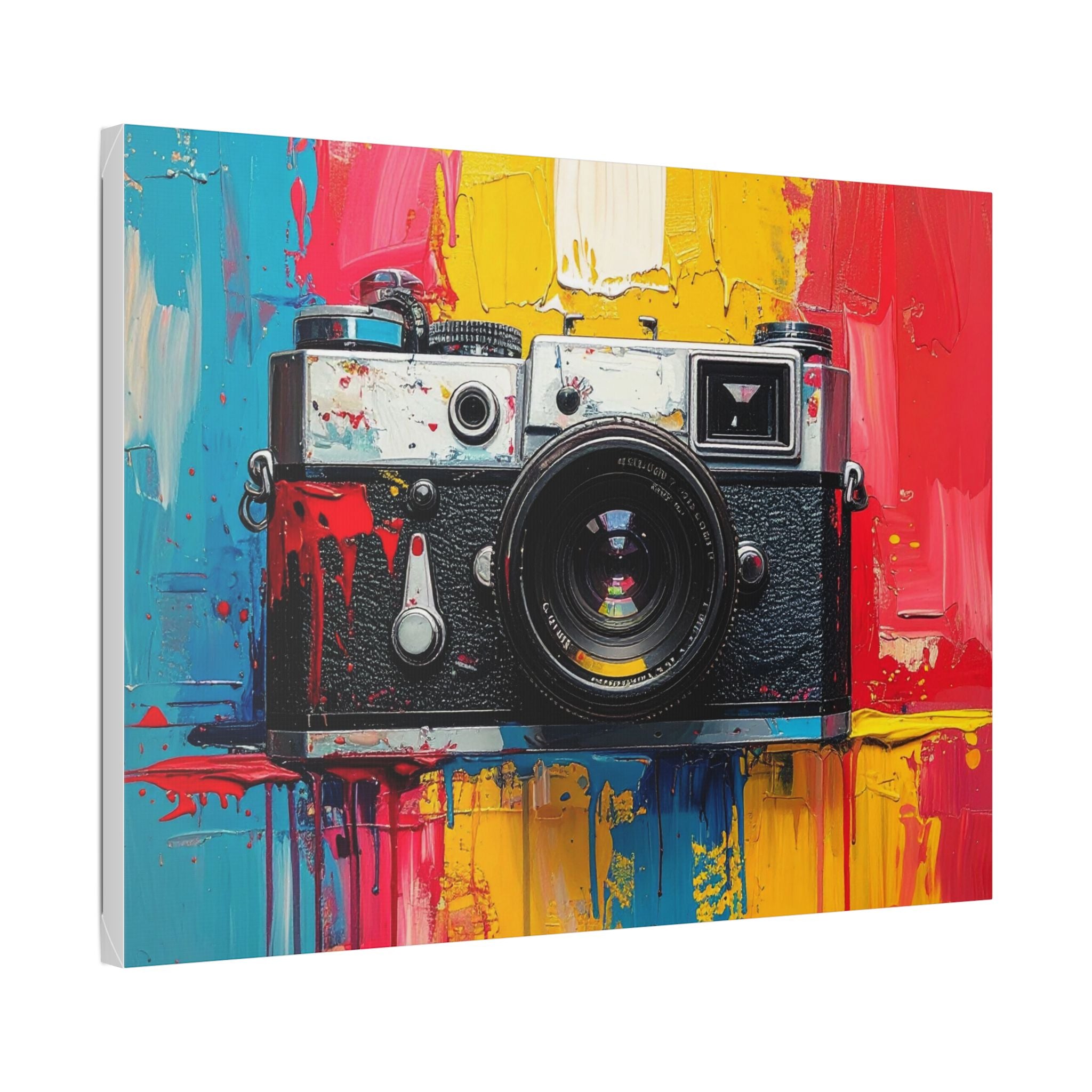 Vintage Camera Canvas Wall Art — Colorful Retro Photography Print