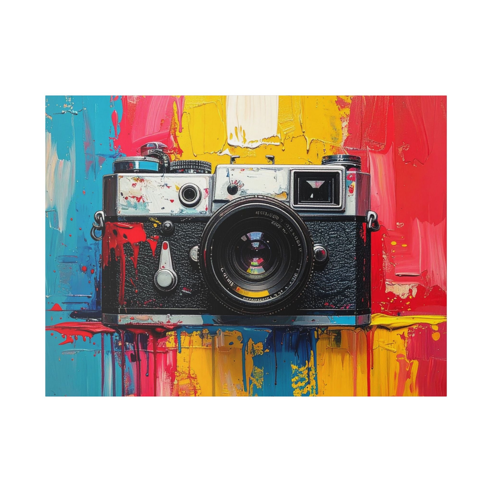 Vintage Camera Canvas Wall Art — Colorful Retro Photography Print