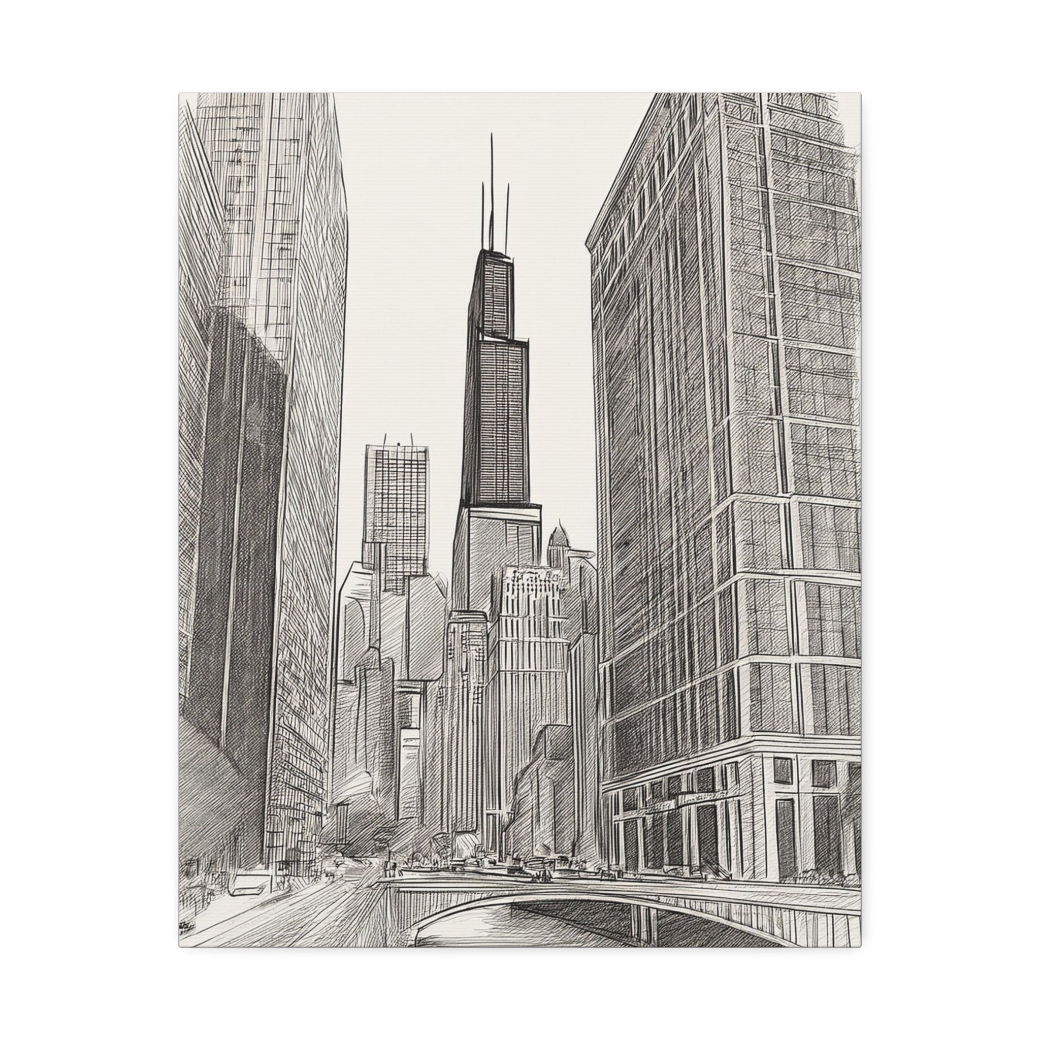 Chicago Skyline Pencil Sketch Canvas Print — Stretched 1.5"