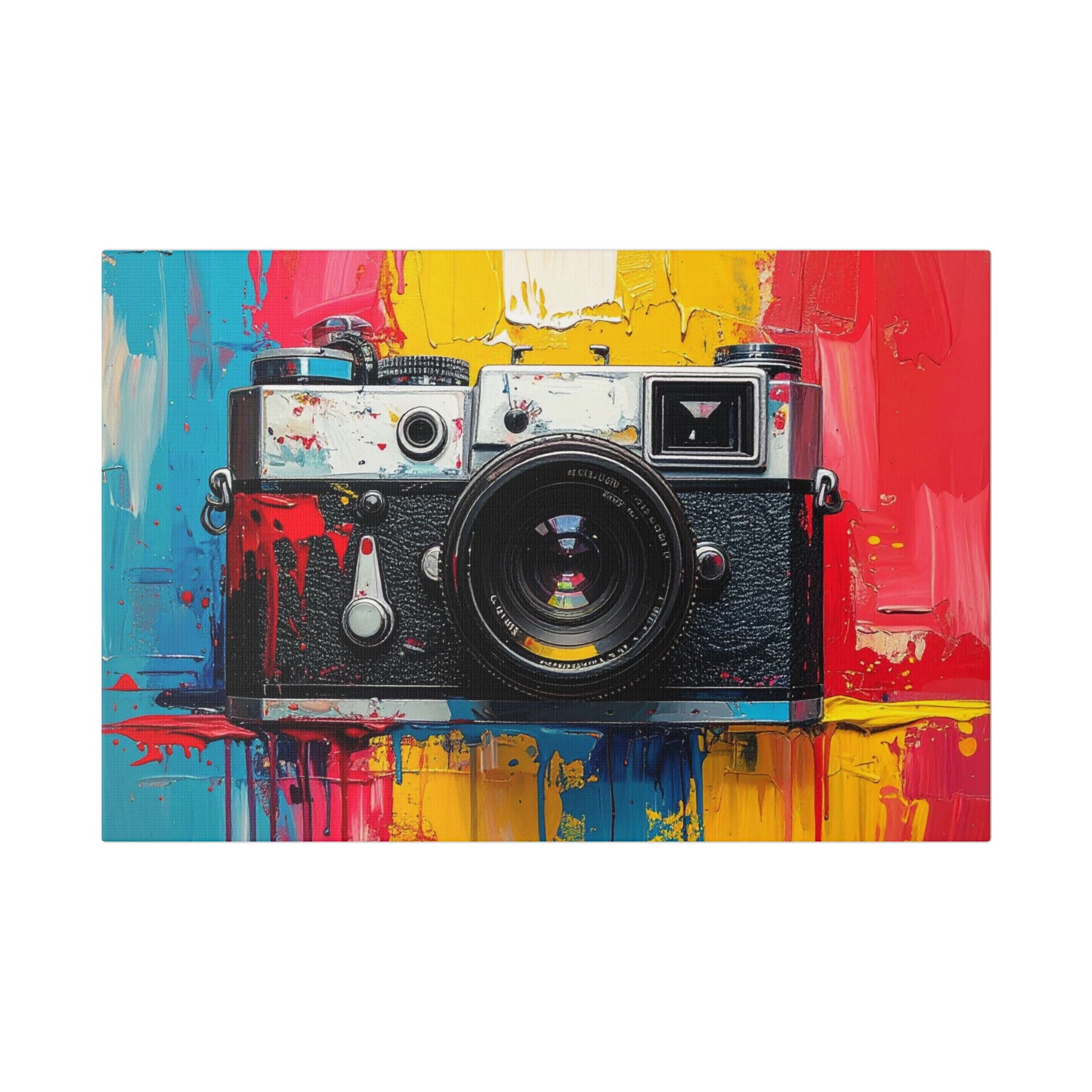 Vintage Camera Canvas Wall Art — Colorful Retro Photography Print