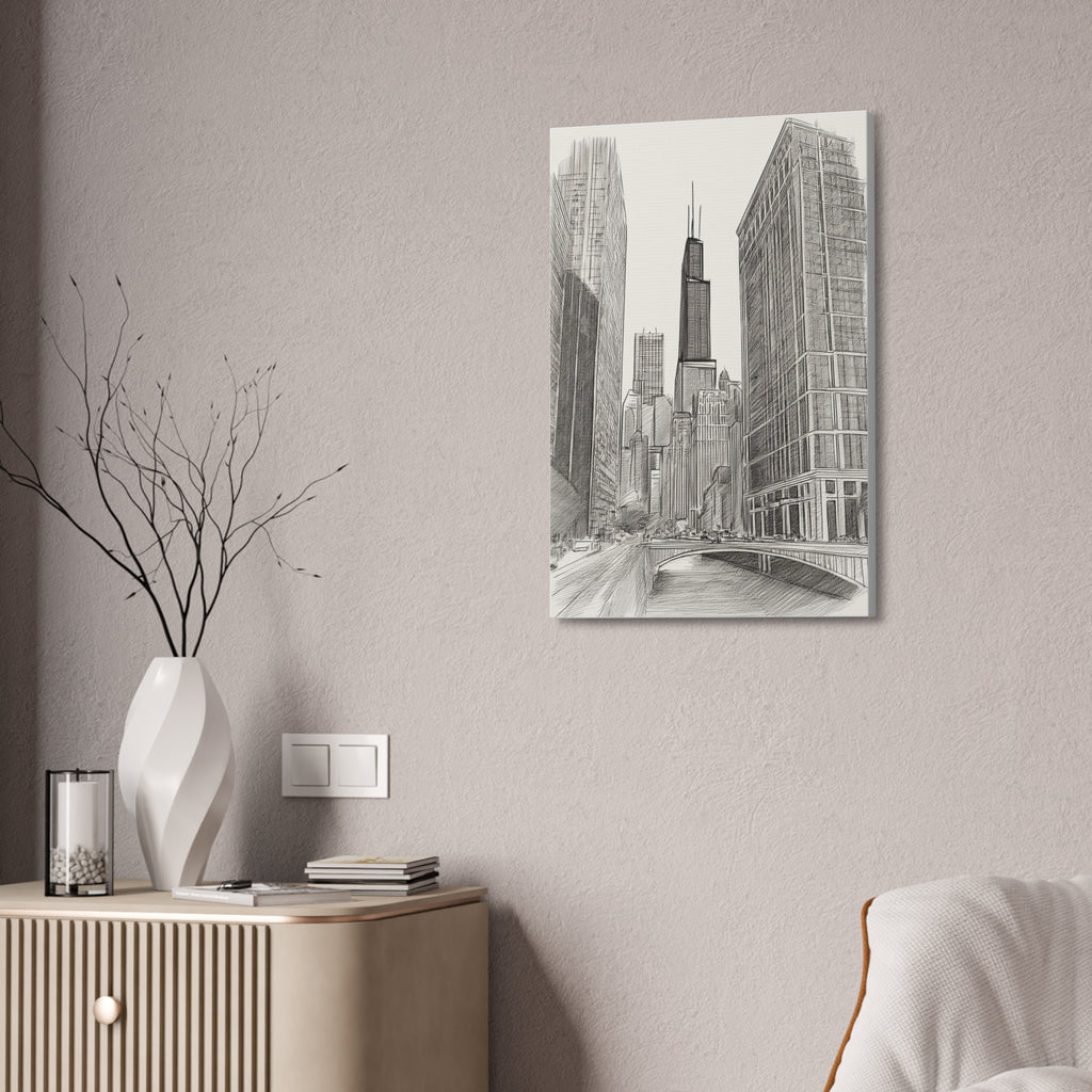 Chicago Skyline Pencil Sketch Canvas Print — Stretched 1.5"