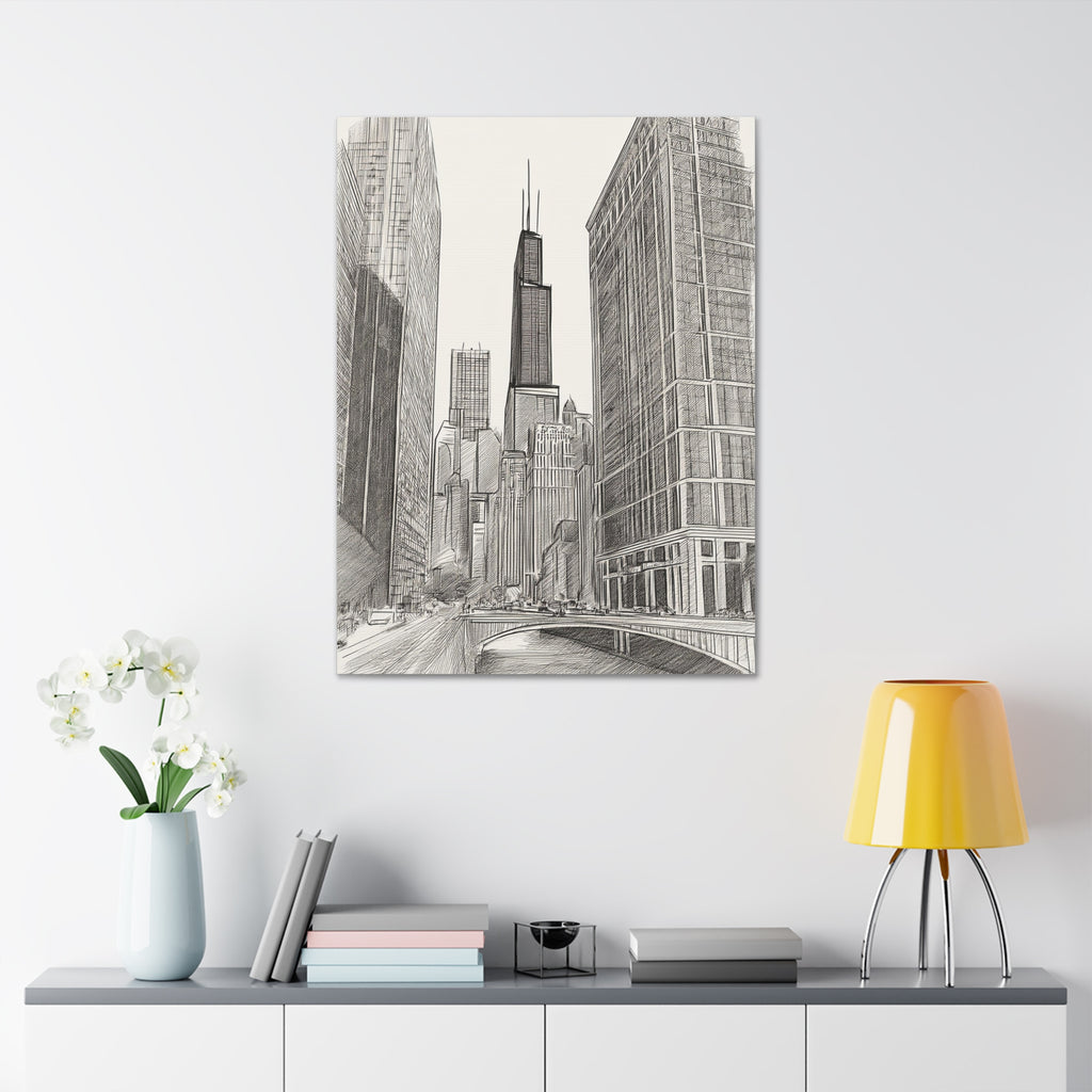 Chicago Skyline Pencil Sketch Canvas Print — Stretched 1.5"