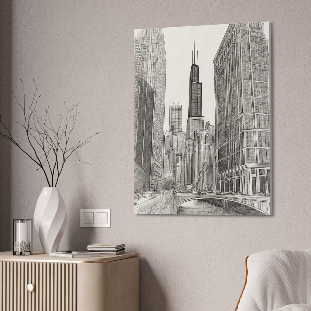 Chicago Skyline Pencil Sketch Canvas Print — Stretched 1.5"