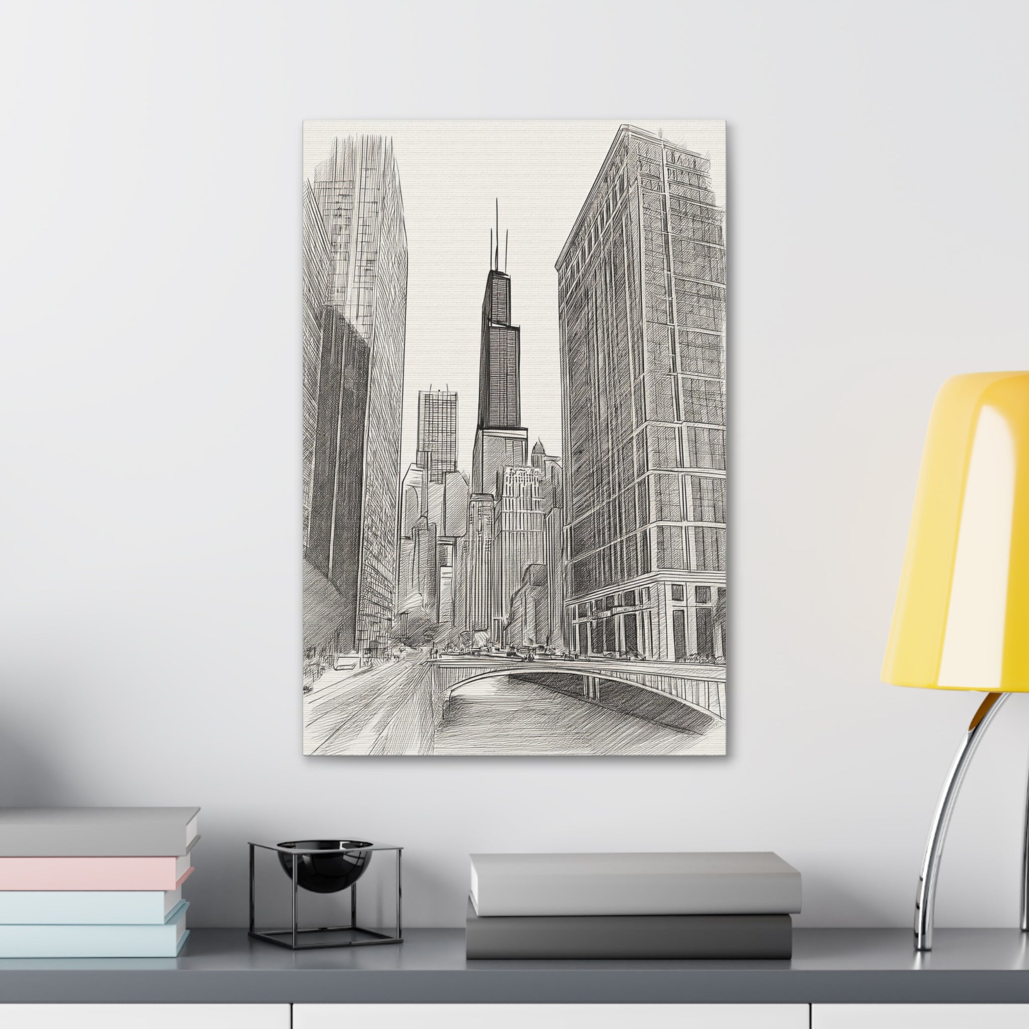 Chicago Skyline Pencil Sketch Canvas Print — Stretched 1.5"